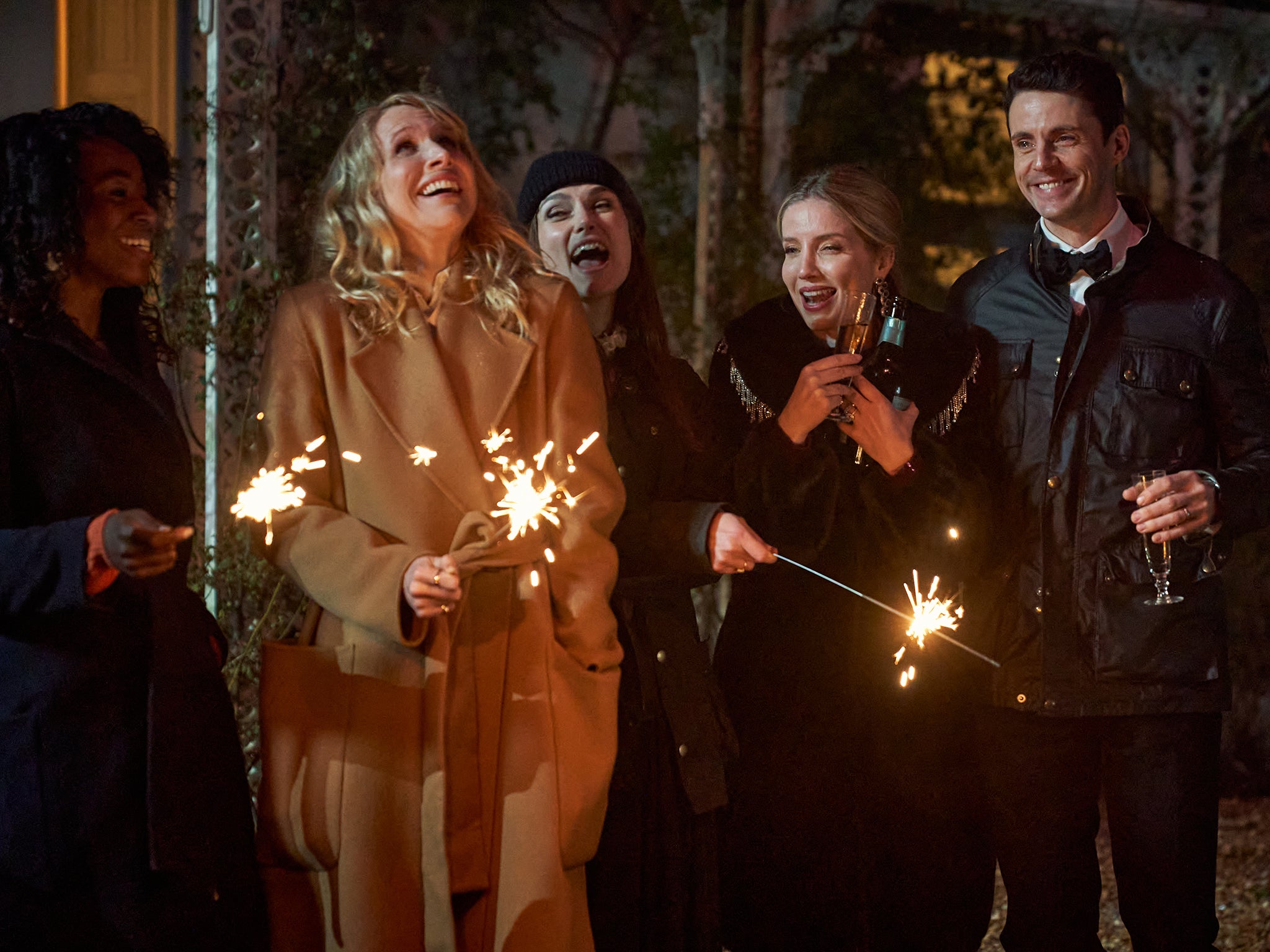 Kirby Howell-Baptiste, Lucy Punch, Keira Knightley, Annabelle Wallis and Matthew Goode in ‘Silent Night'