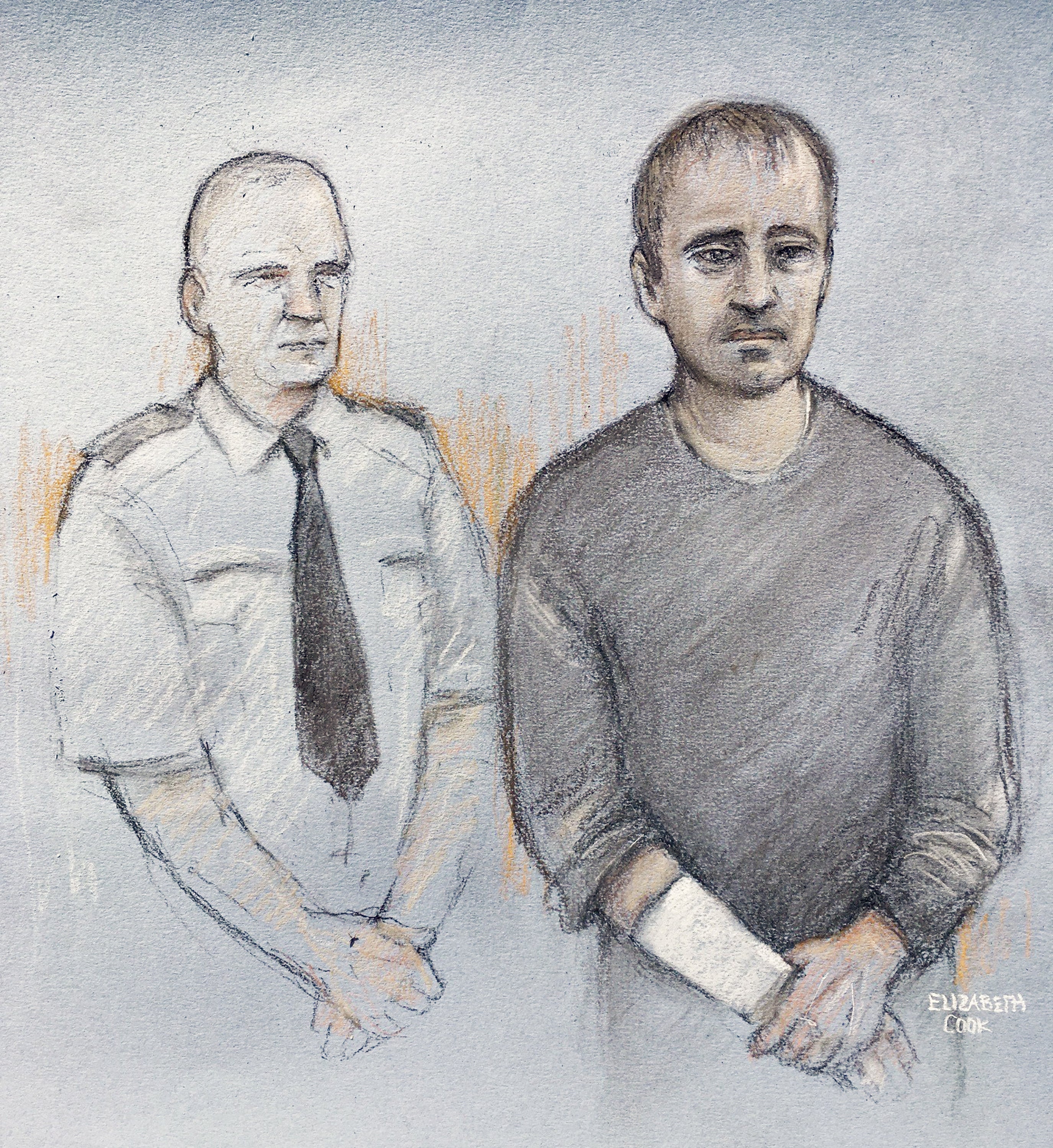 Sketch of Thomas Schreiber as seen from a video-link from Winchester Crown Court (Elizabeth Cook/PA)