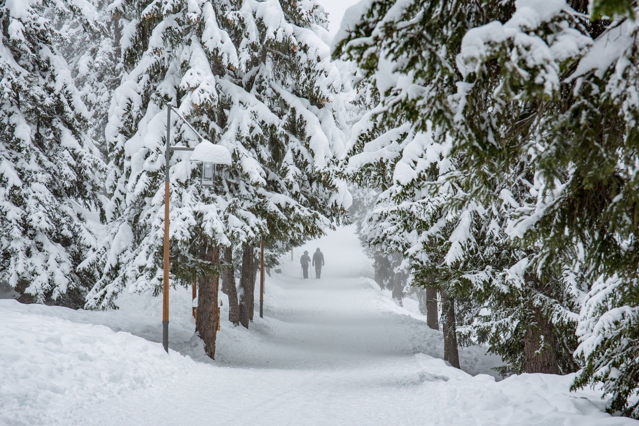 Winter skiers in La Rosiere, France