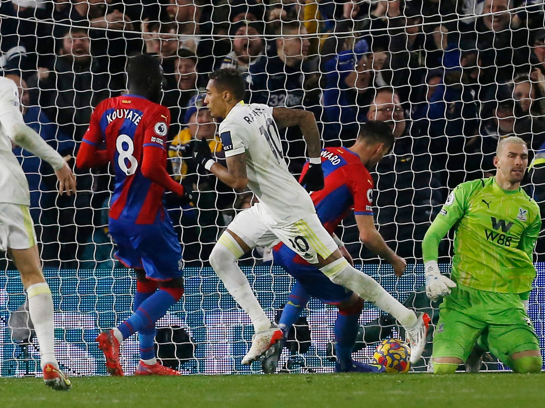 Raphinha celebrates his winner from the penalty spot