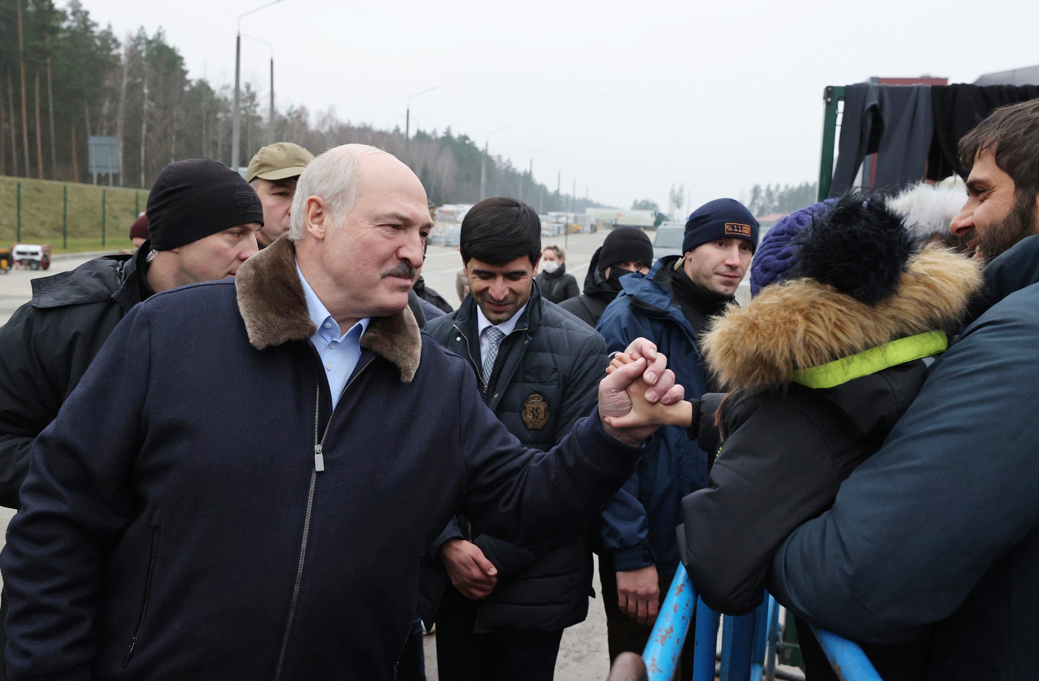 Belarusian President Alexander Lukashenko on the border after being accused of encouraging migrants to continue their journey into the European Union