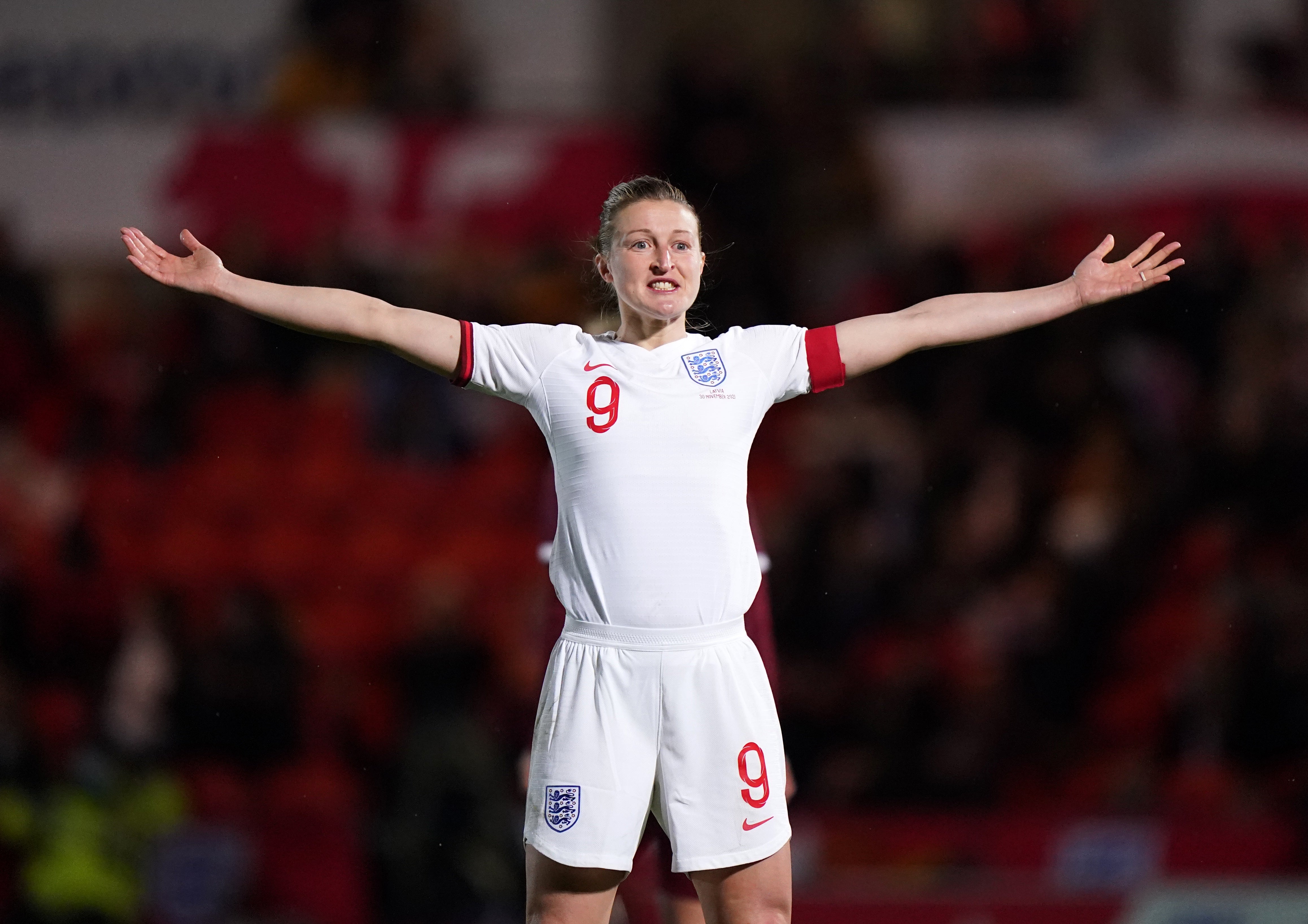 Ellen White became England’s record goalscorer during the Latvia drubbing (Tim Goode/PA)