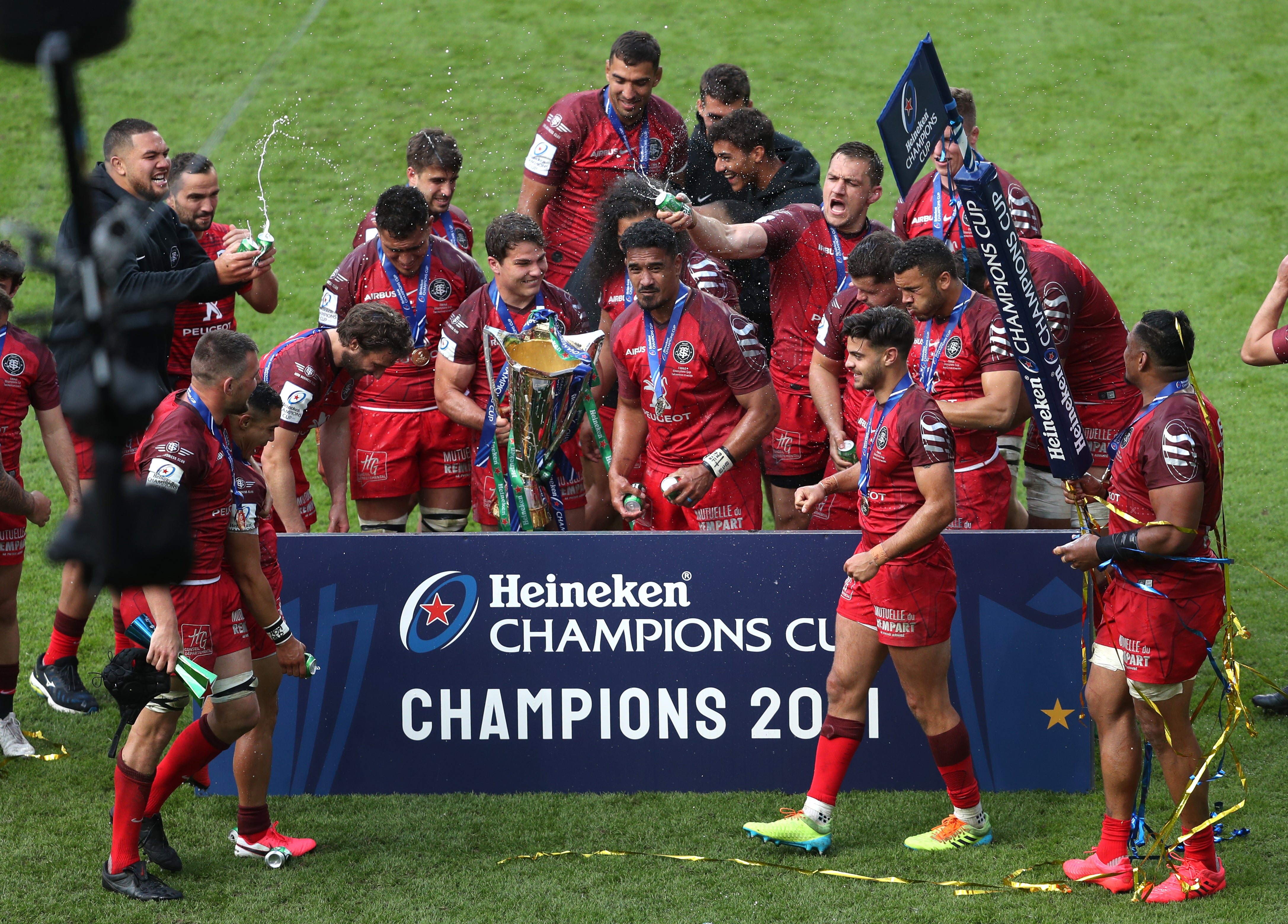 Toulouse players celebrate winning the Heineken Champions Cup last season (David Davies/PA)