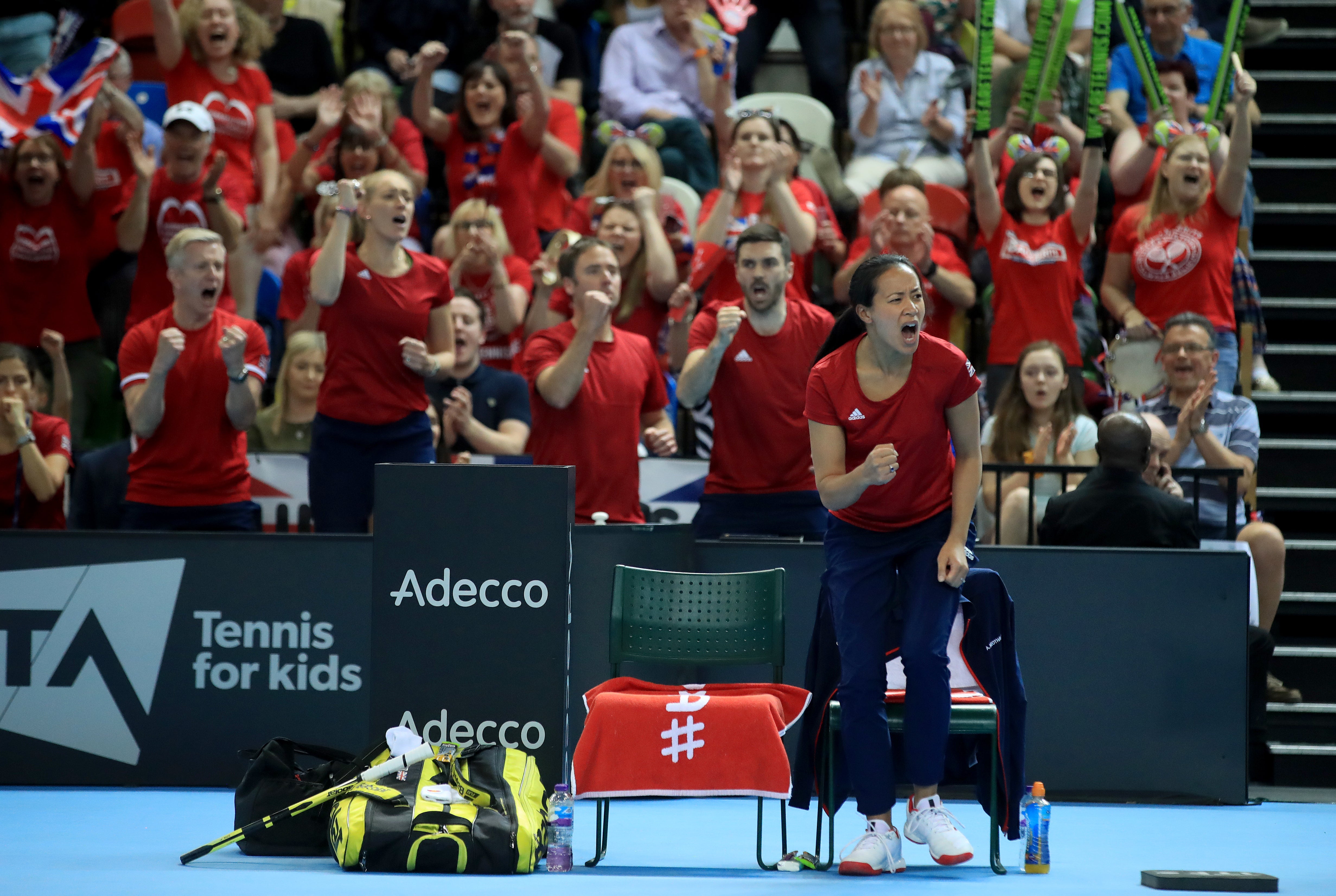 Anne Keothavong cheers on Johanna Konta during a Billie Jean King Cup tie (Adam Davy/PA)