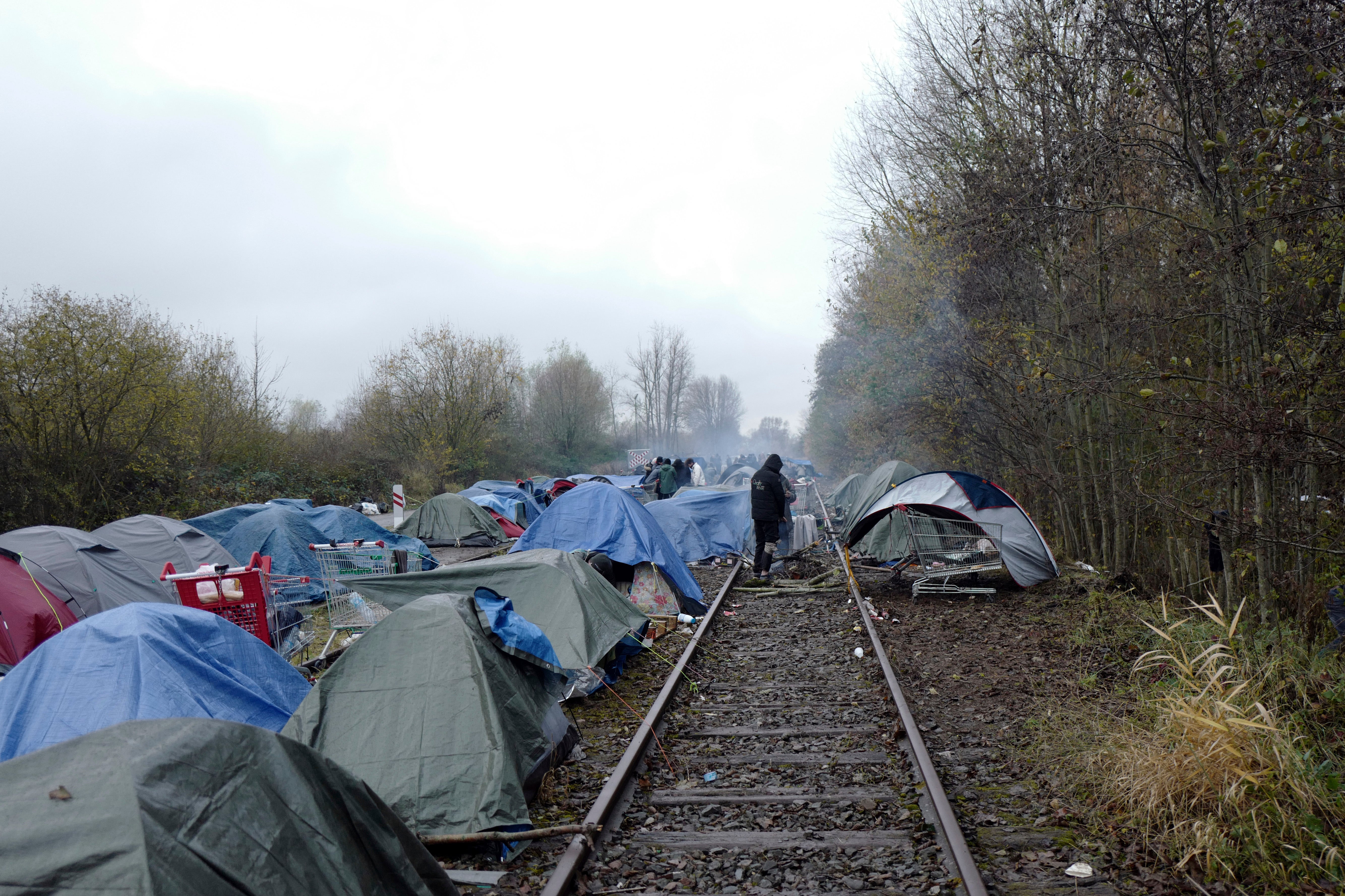 A makeshift camp in Calais pictured last November