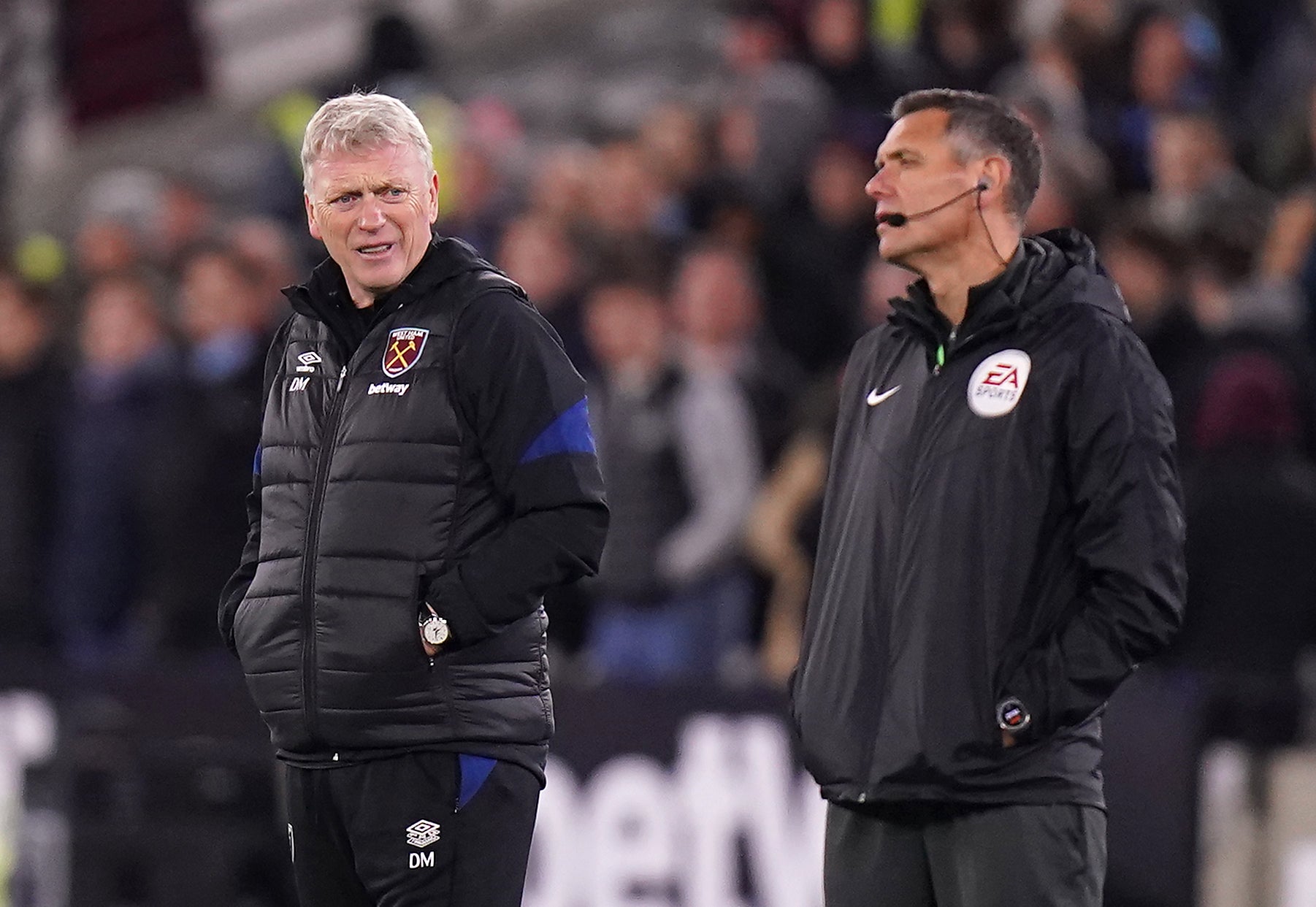 David Moyes (left) was left frustrated as his side saw a goal ruled out following a VAR check (Adam Davy/PA)