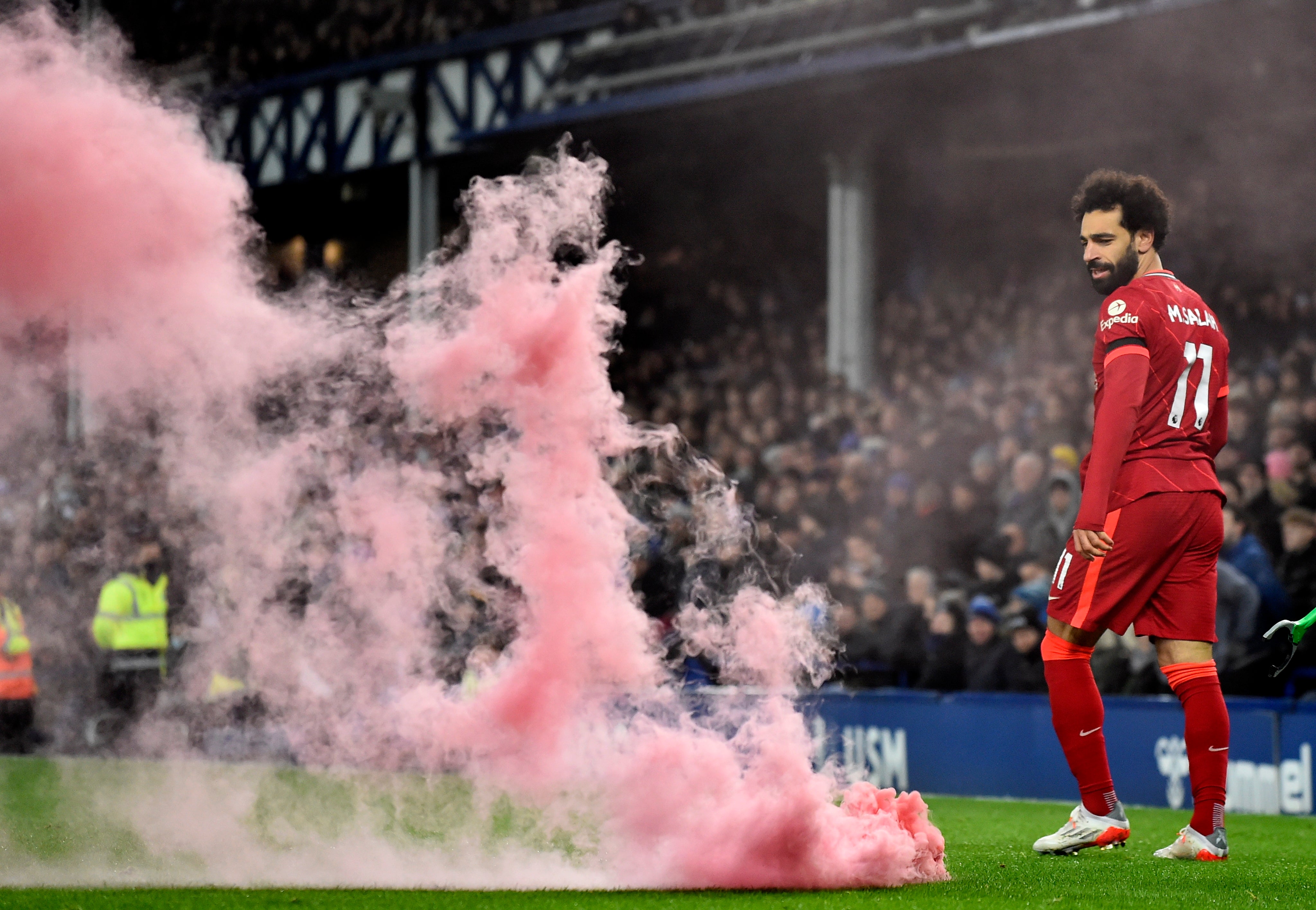 Mohamed Salah of Liverpool reacts after scoring