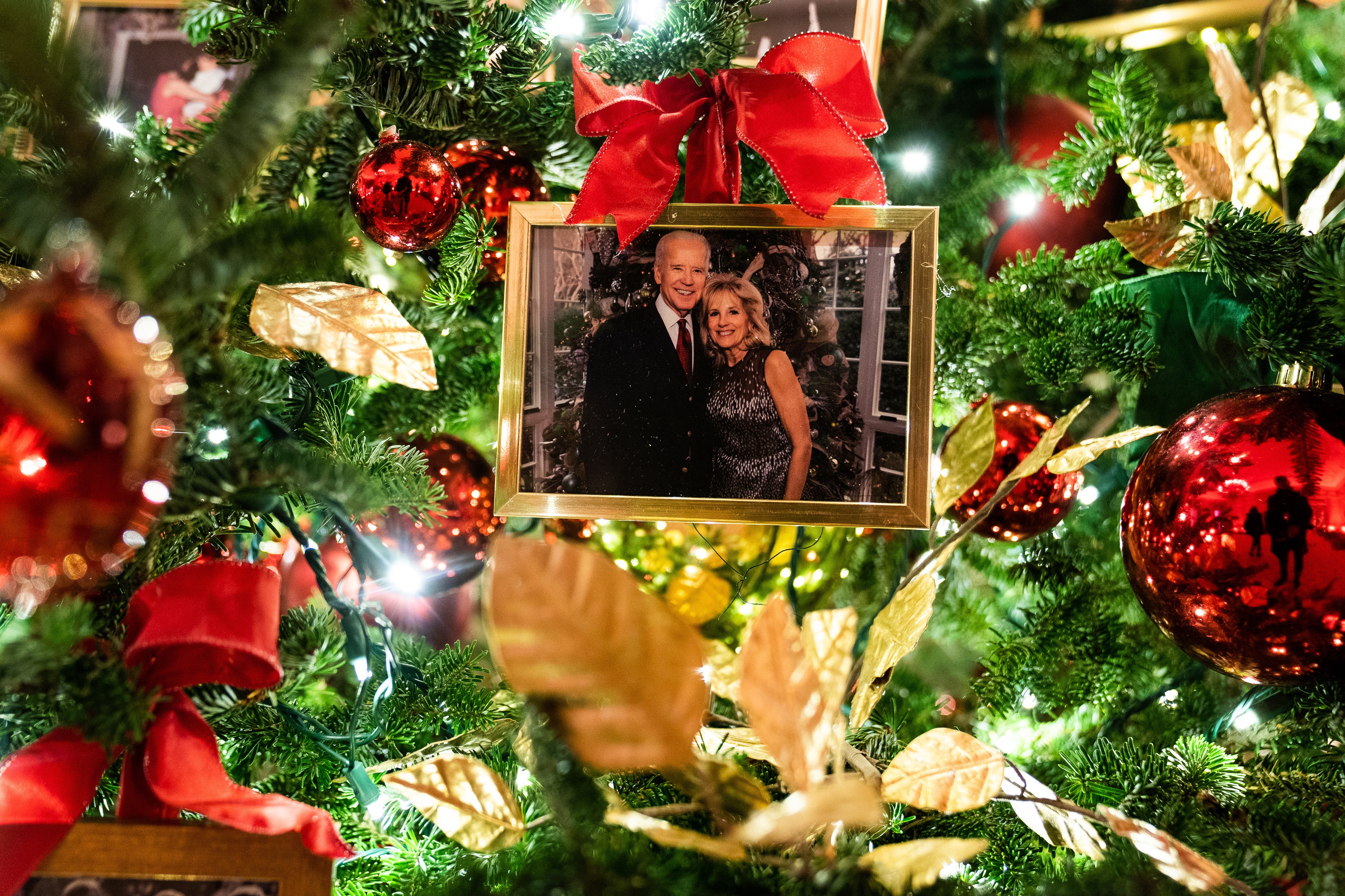 Family photographs feature in the state dining room