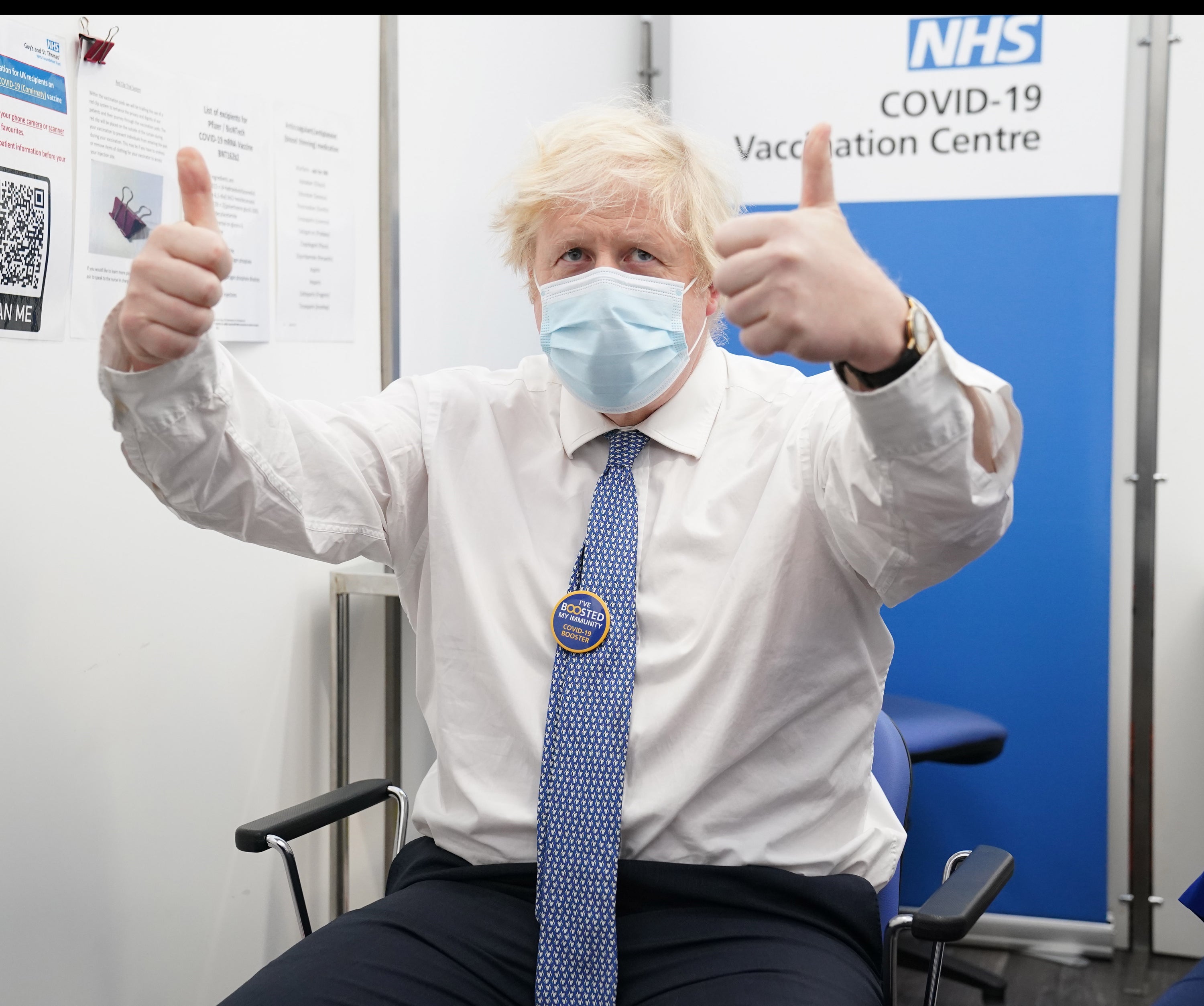 Prime Minister Boris Johnson receives his booster jab of the coronavirus vaccine at St Thomas’ Hospital in London (Paul Edwards/PA)