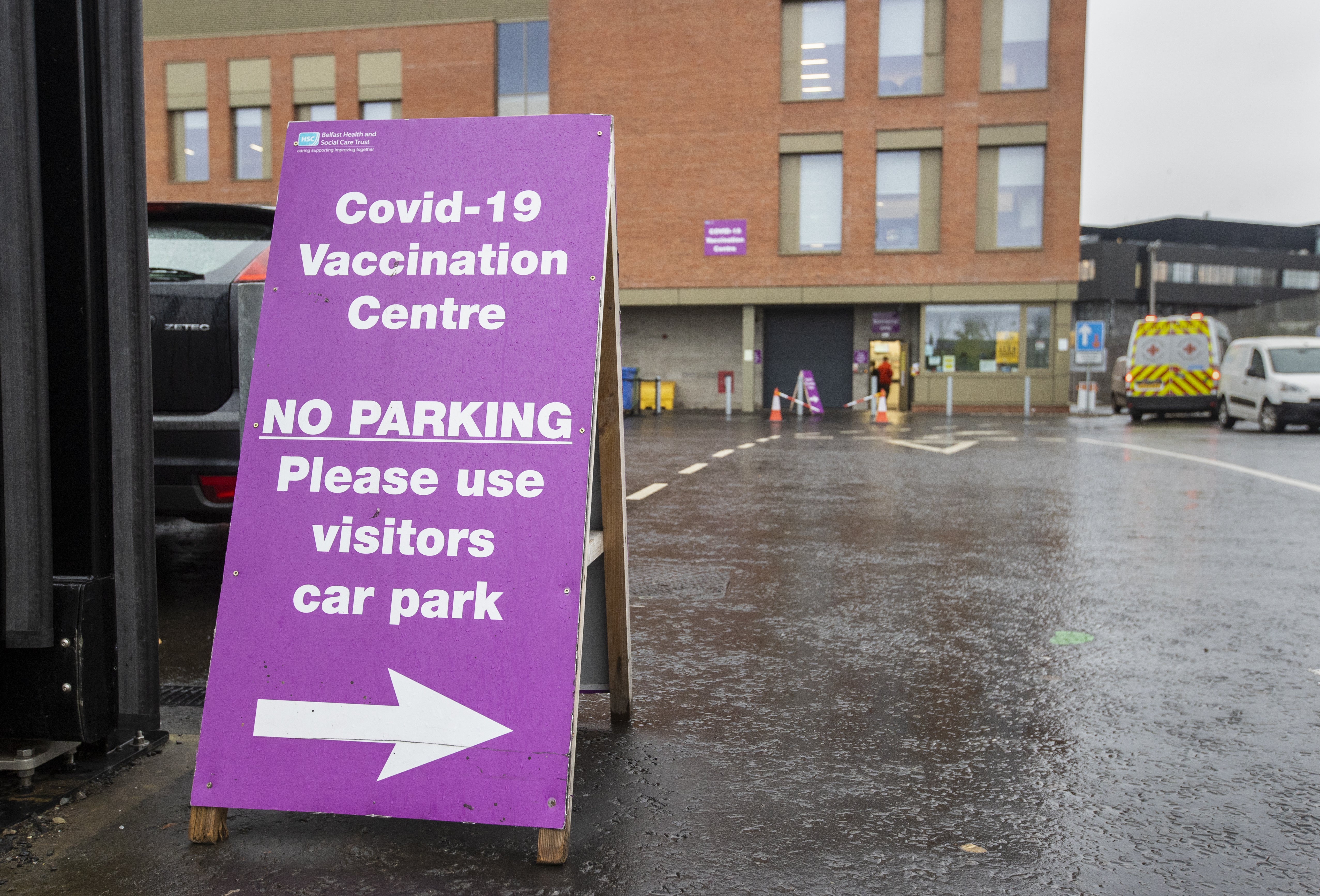 Sign for the Belfast Health and Social Care Trust Covid-19 Vaccination Centre at Belfast’s Royal Victoria Hospital (Liam McBurney/PA)