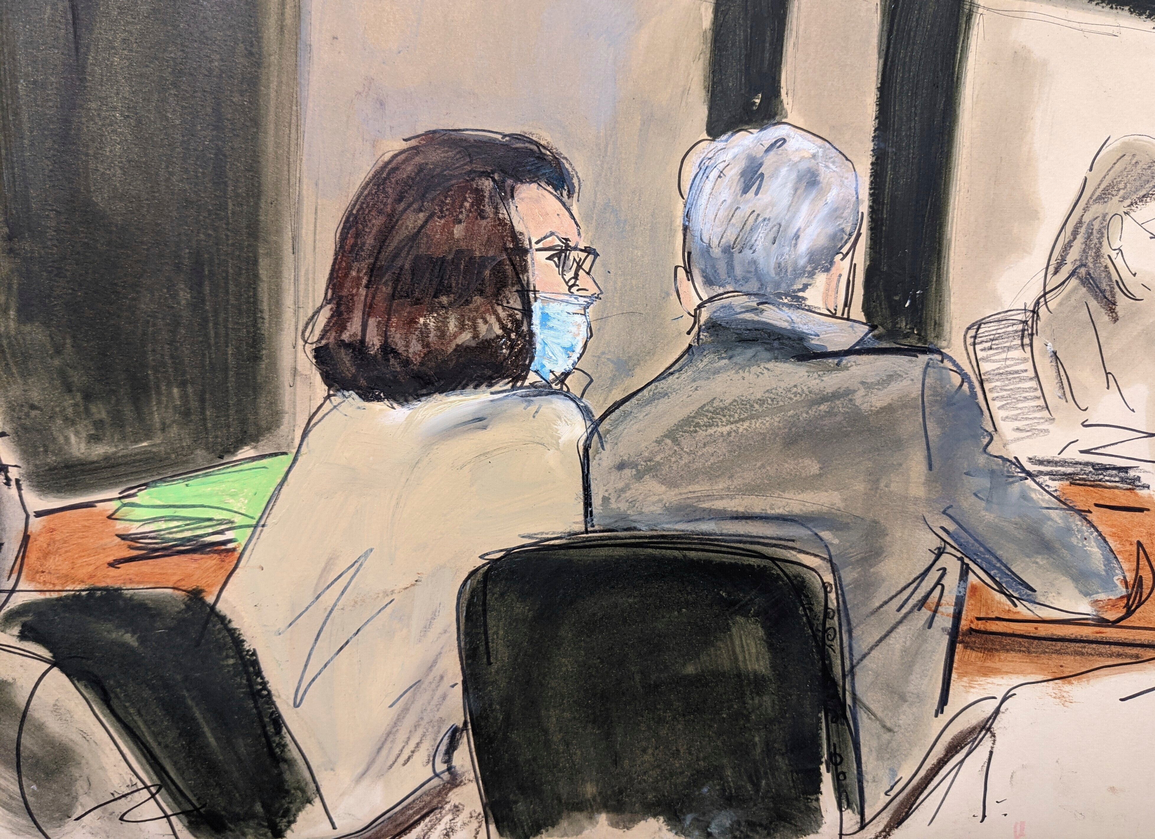 In this courtroom sketch, Ghislaine Maxwell, left, confers with lead defence attorney Bobbi Sternheim (Elizabeth Williams/AP)