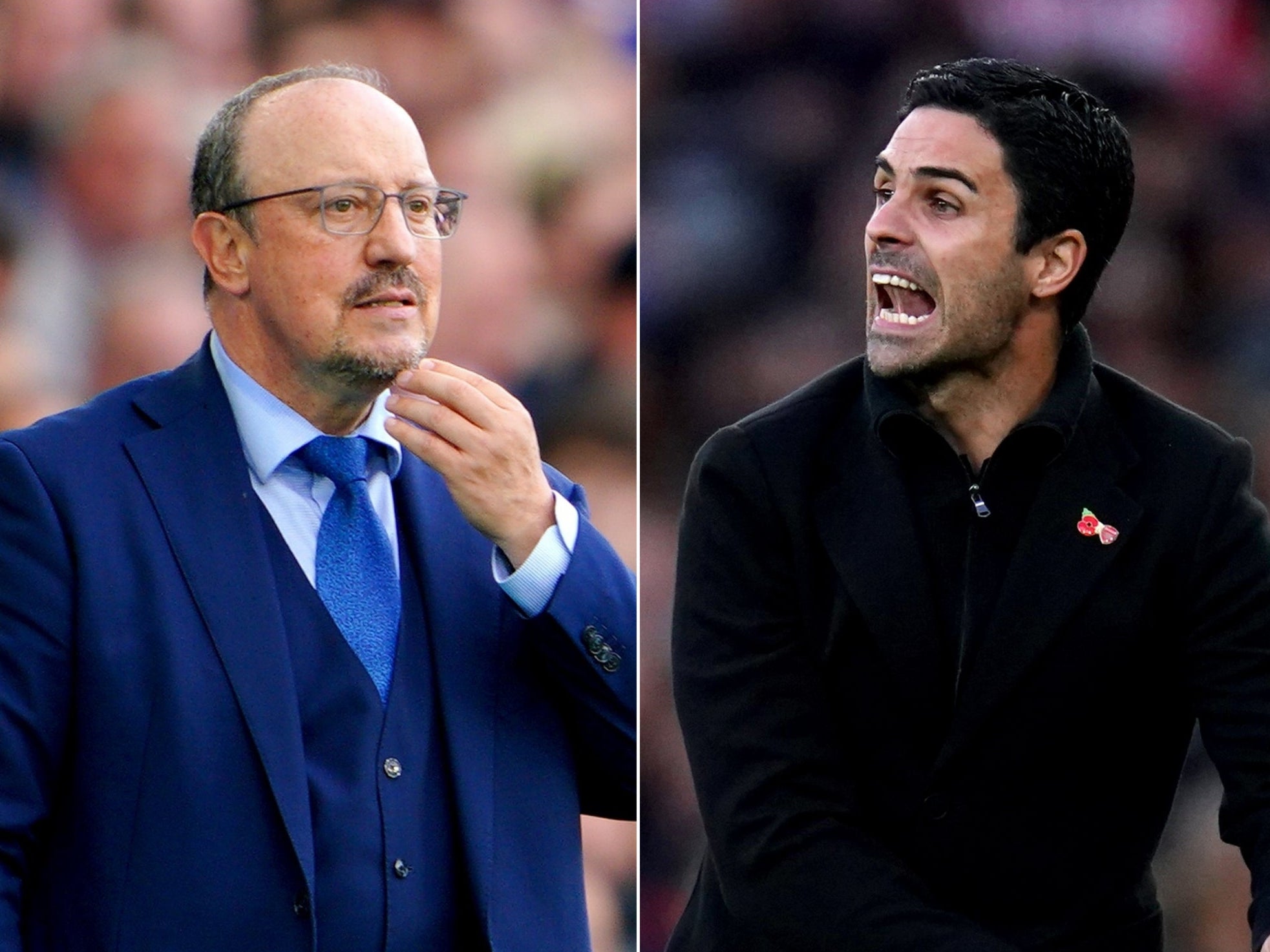 Rafael Benitez (left) hopes Everton can take heed from Mikel Arteta’s experience