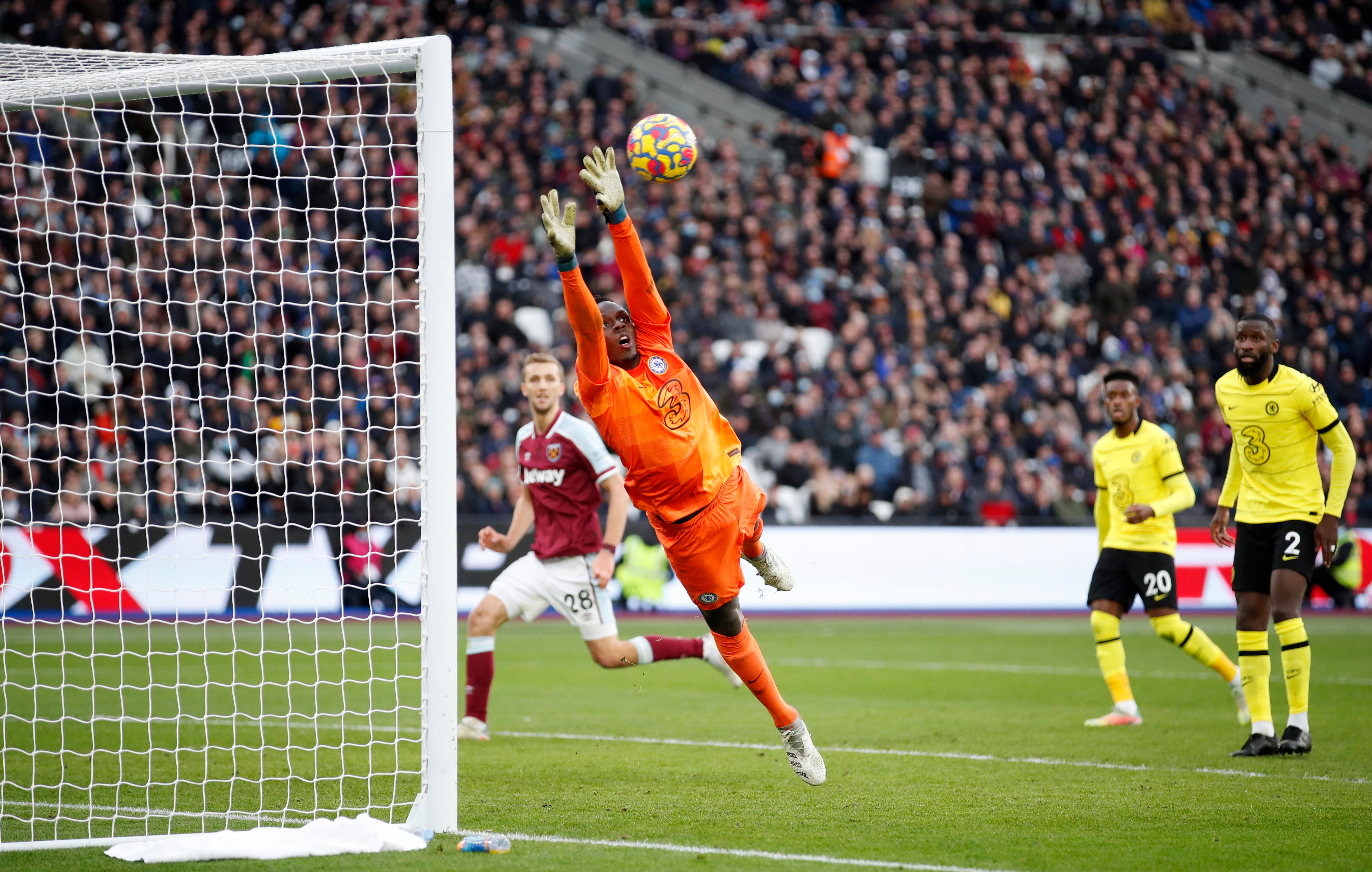 Chelsea goalkeeper Edouard Mendy fails to keep Masuaku’s mis-hit cross out