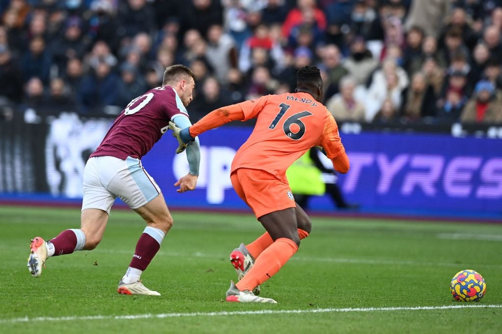 Edouard Mendy is caught on the ball before conceding a penalty