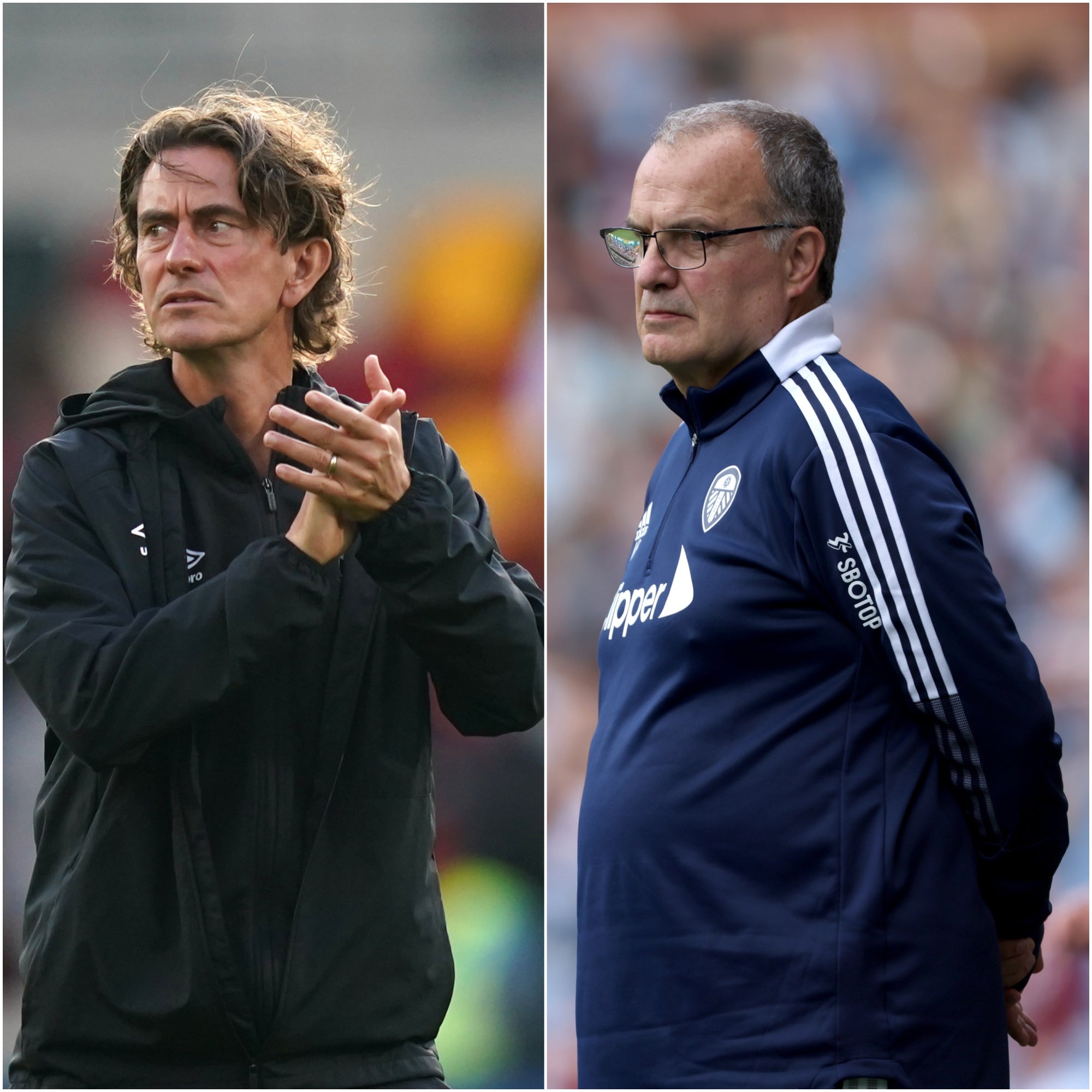 Thomas Frank, left, is a big admirer of Marcelo Bielsa (John Walton/Richard Sellers/PA)