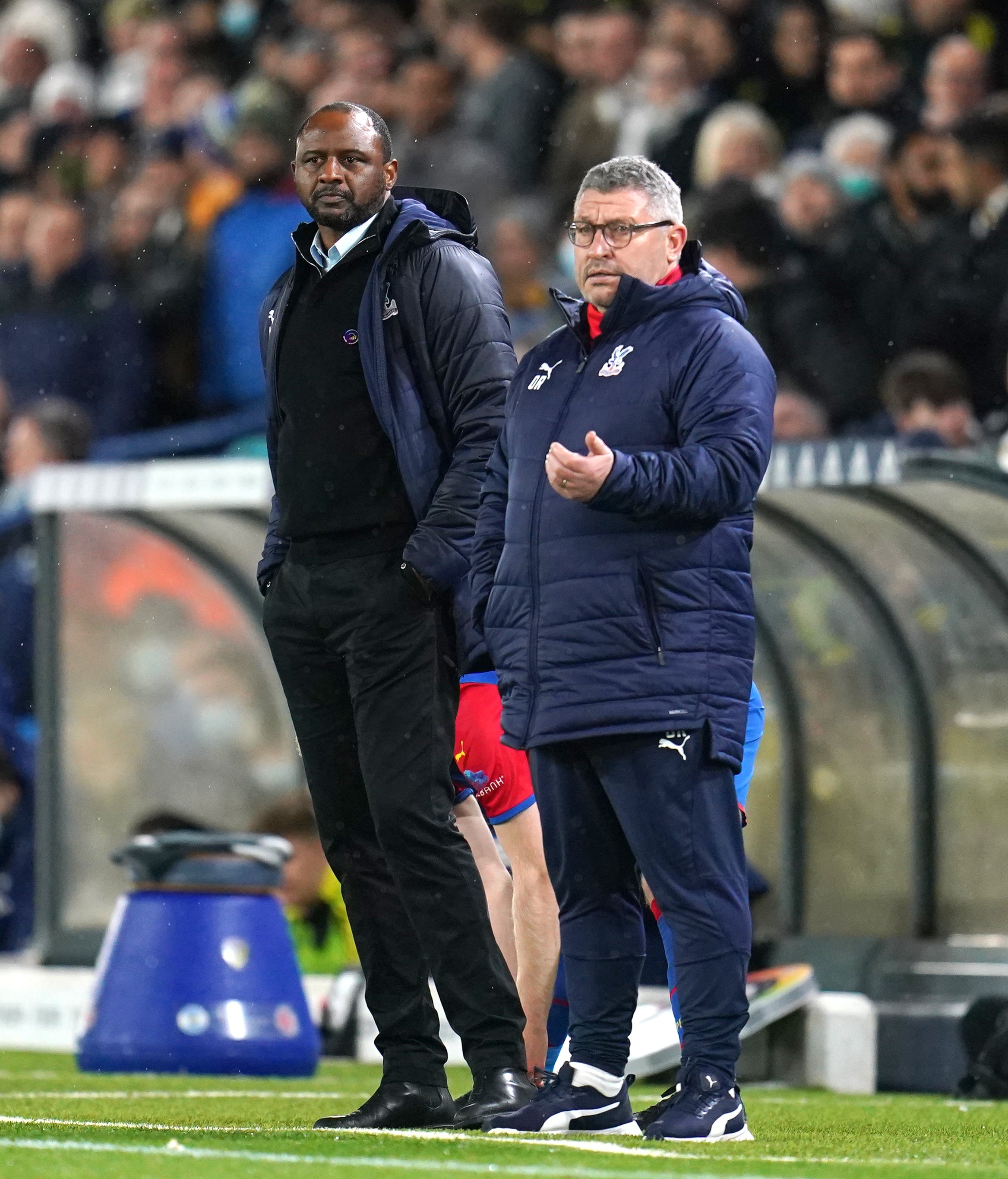 Crystal Palace manager Patrick Vieira and assistant Osian Roberts (Nick Potts/PA)