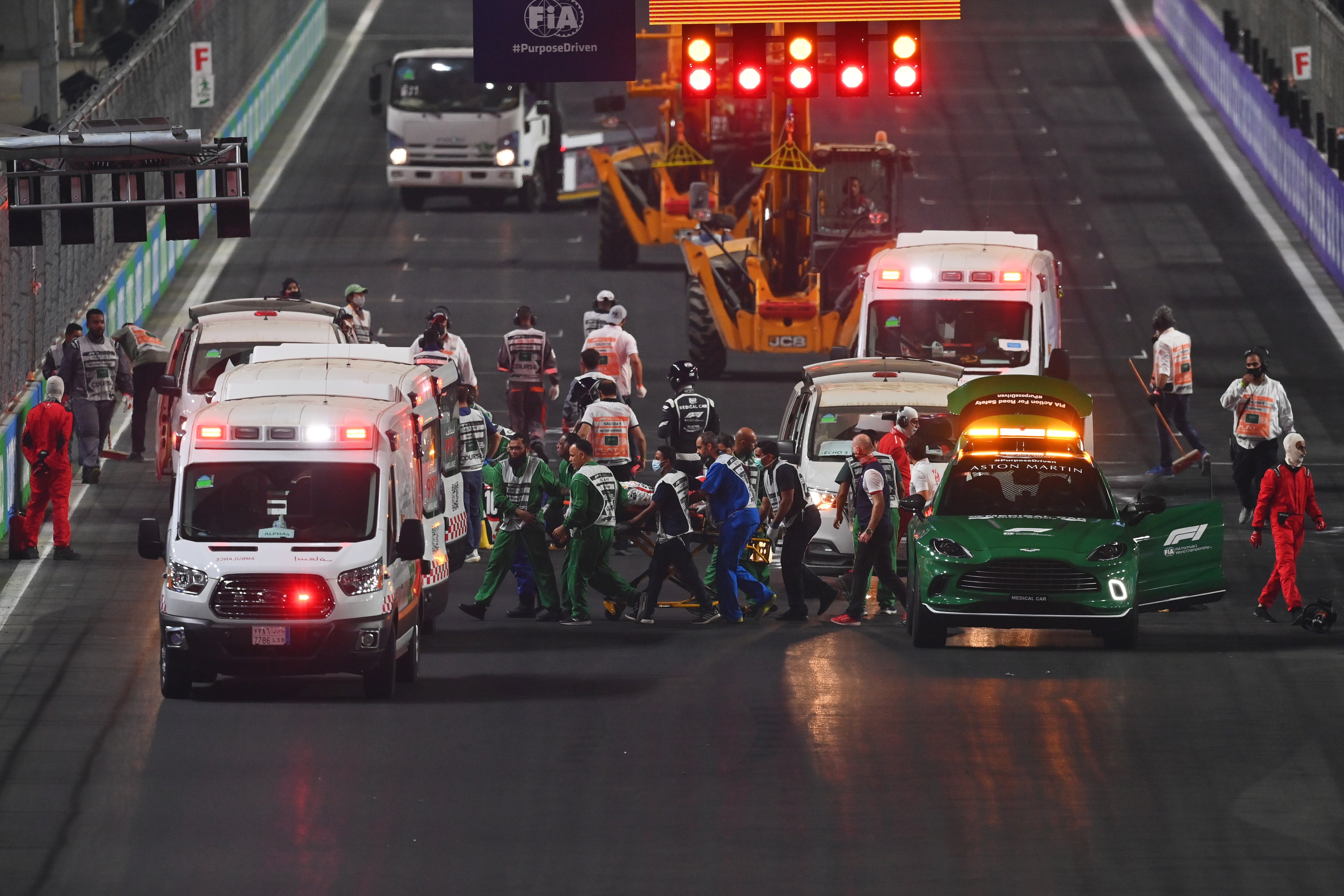 Theo Pourchaire of France and ART Grand Prix and Enzo Fittipaldi of Brazil and Charouz Racing System receive medical treatment