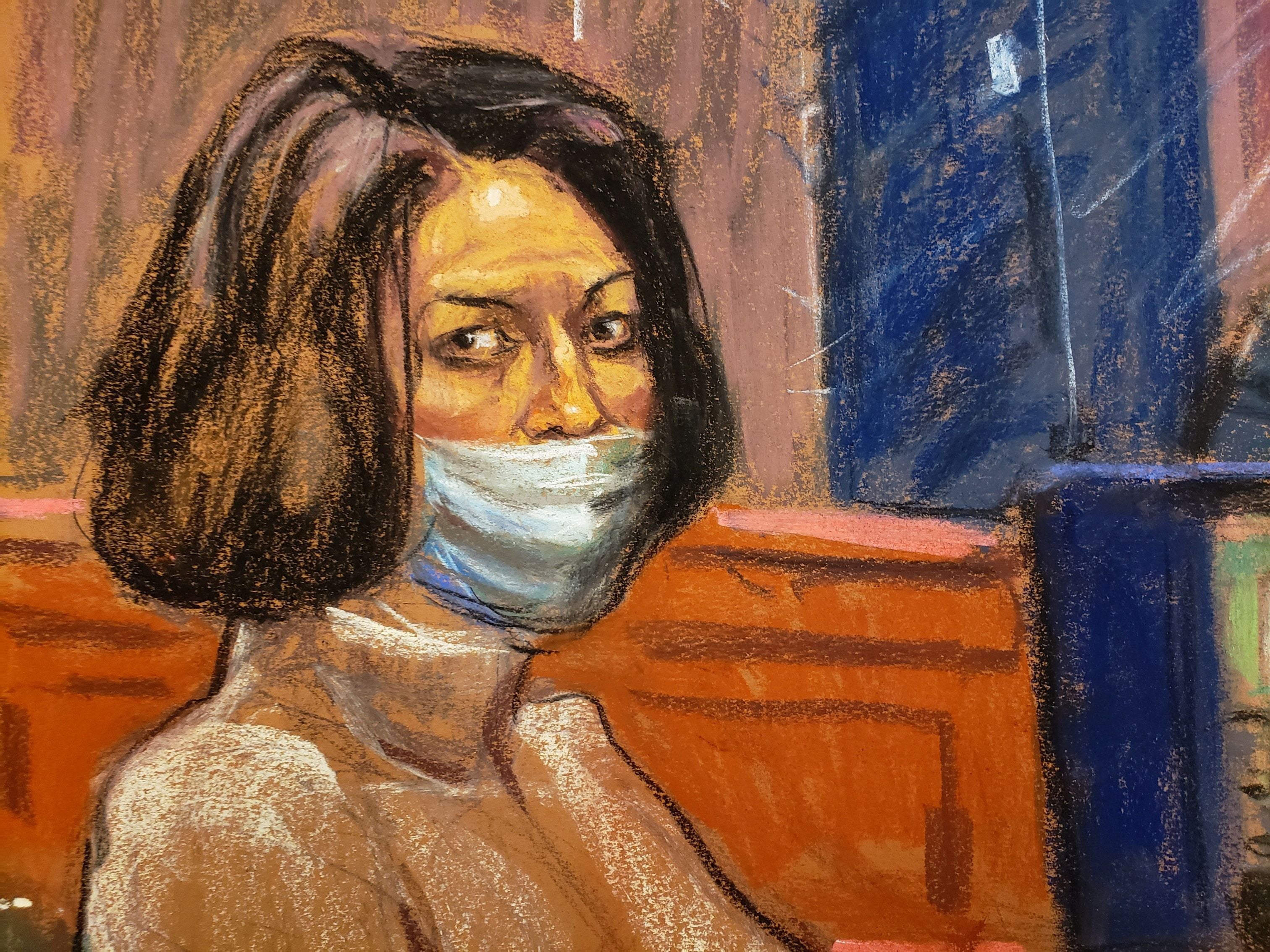 A courtroom sketch of Ghislaine Maxwell at her sex-trafficking trial which kicked off in New York last week