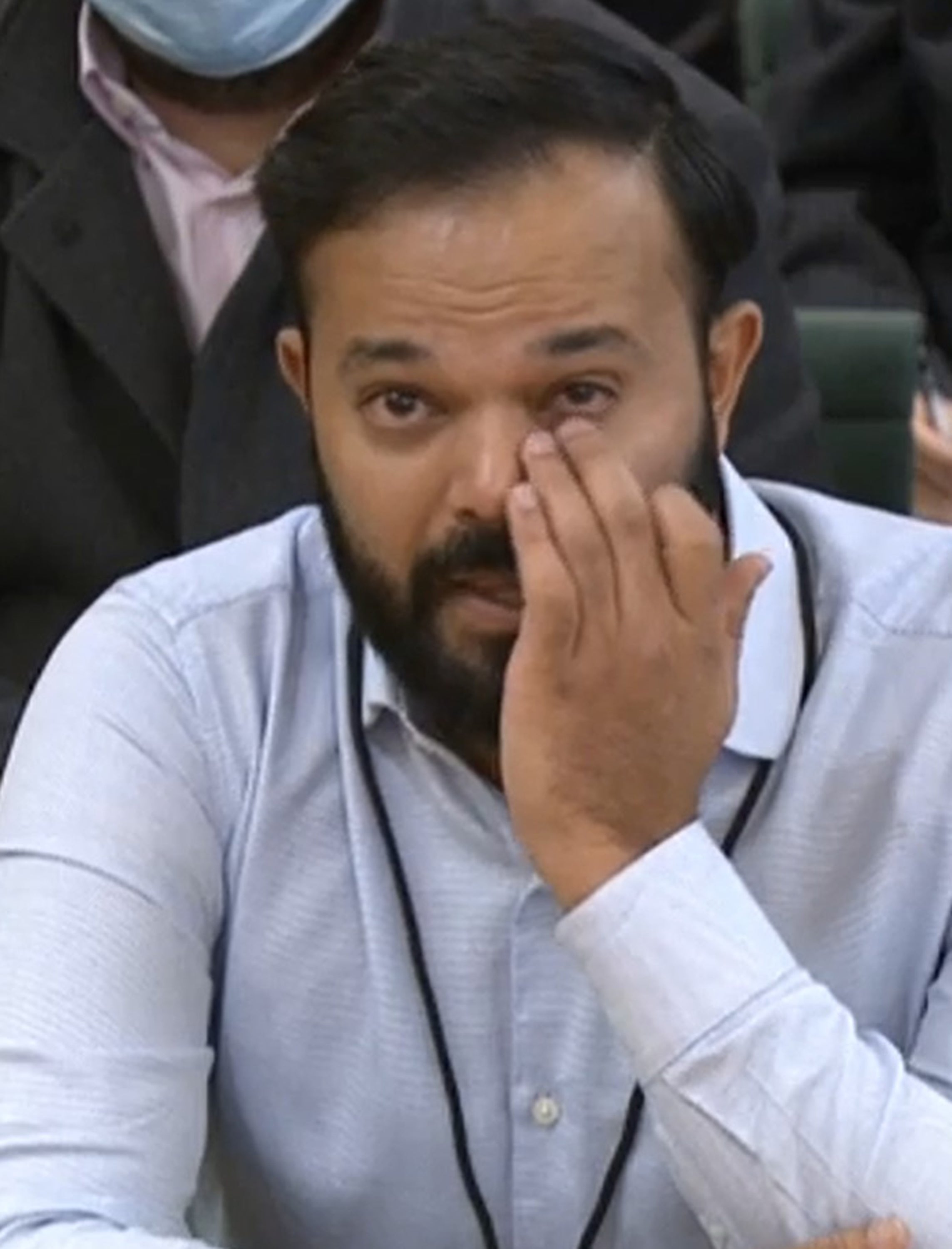 Azeem Rafiq, pictured, giving evidence to parliament over his experiences of racism at Yorkshire (House of Commons/PA)