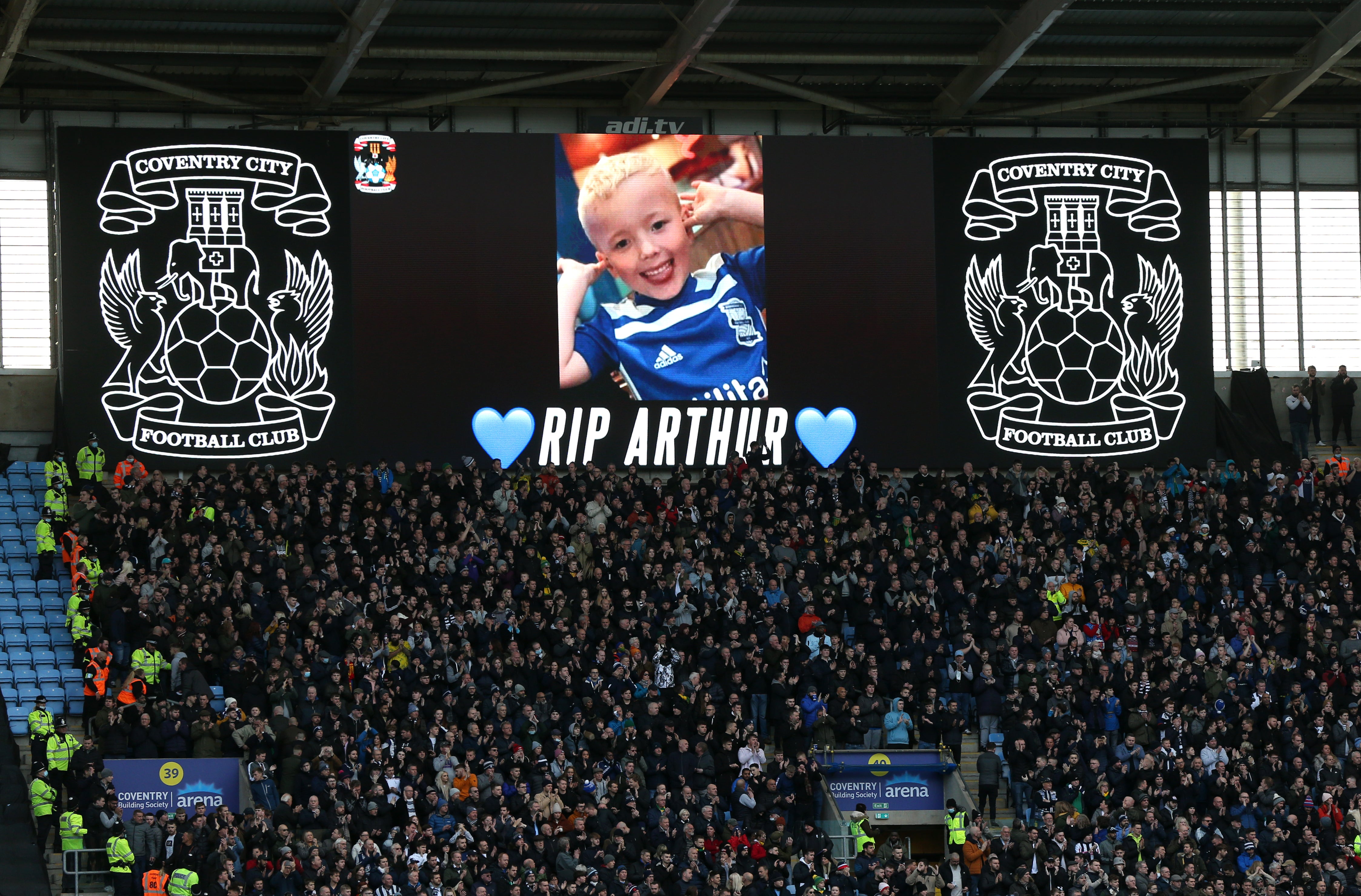 Tributes were paid to Birmingham fan Arthur Labinjo-Hughes before the Sky Bet Championship match at the Coventry Building Society Arena, Coventry (Barrington Coombs/PA)