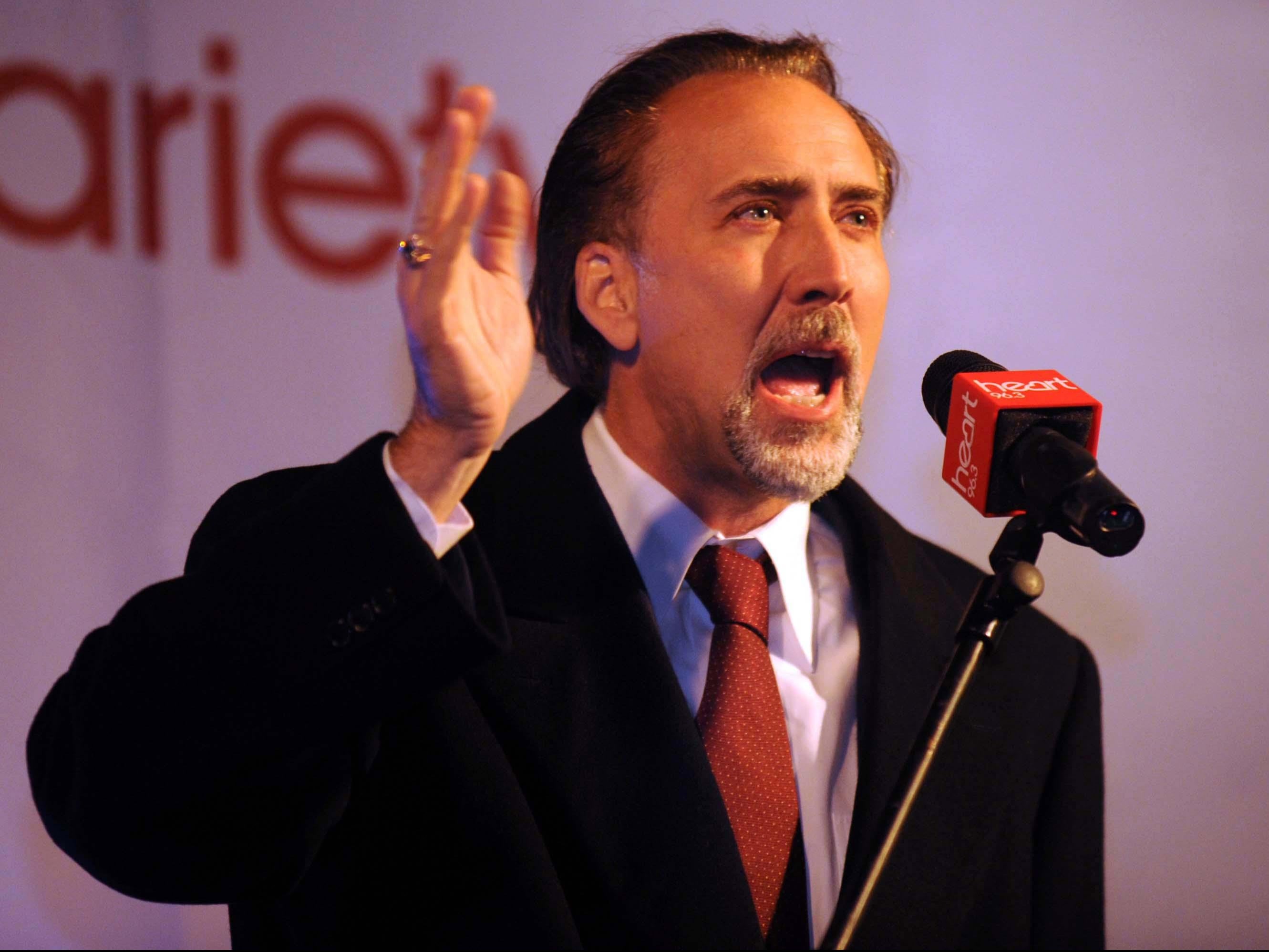 Fangs for the memories: Nicolas Cage switches on the Christmas lights in Milsom Street, Bath in 2009.