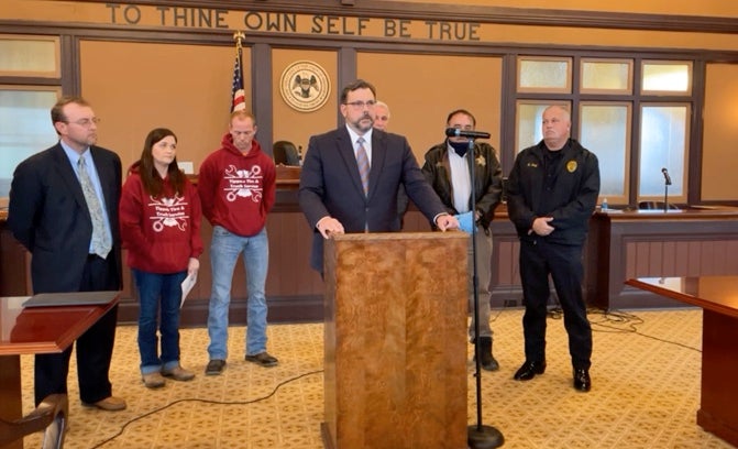 First Circuit District Attorney’s Office John Weddle holds a press conference announcing the development along with the daughter of Felicia Cox