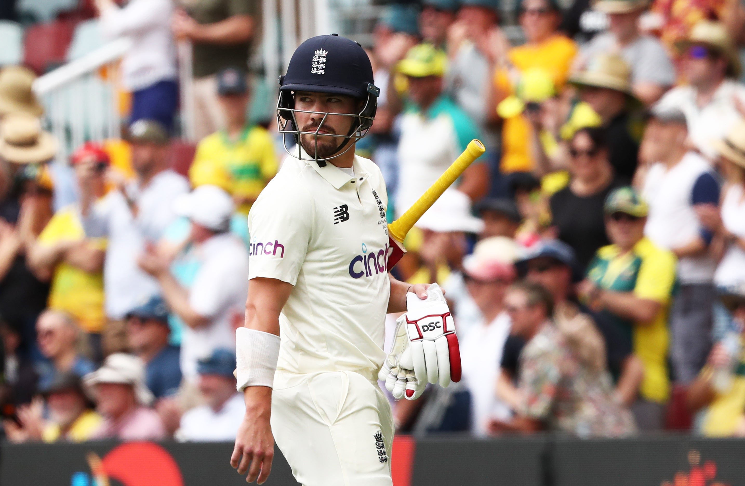 England’s Rory Burns walks off after being dismissed during day one of the first Ashes test at The Gabba, Brisbane (Jason O’Brien/PA)