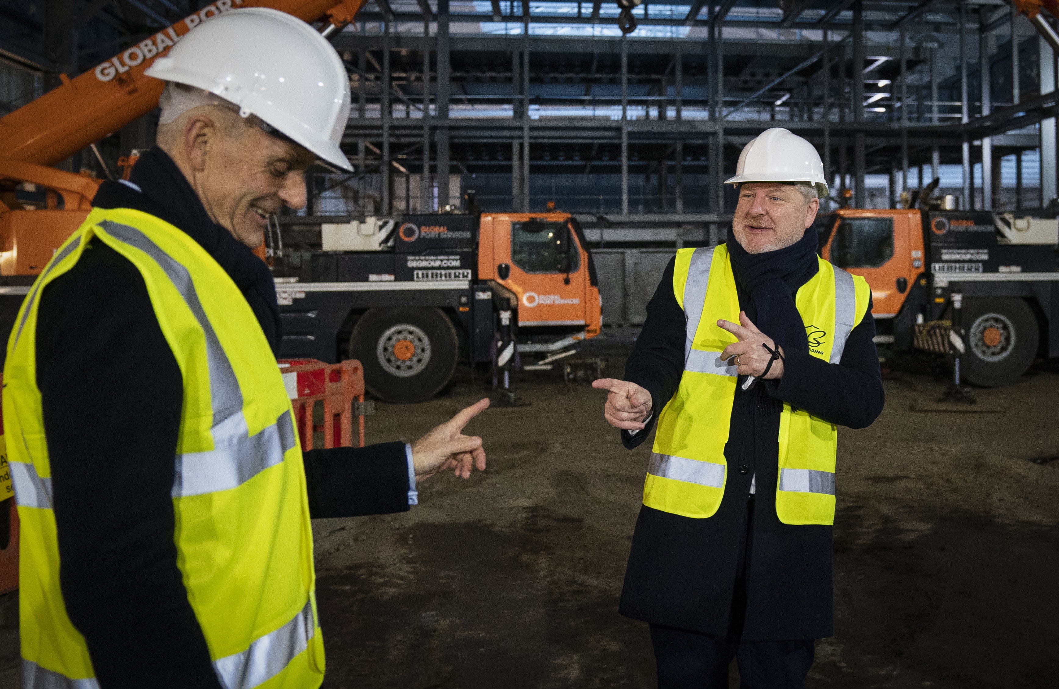 Director General of the BBC Tim Davie and Culture Secretary Angus Robertson visited the site of the new studio (Jane Barlow/PA)