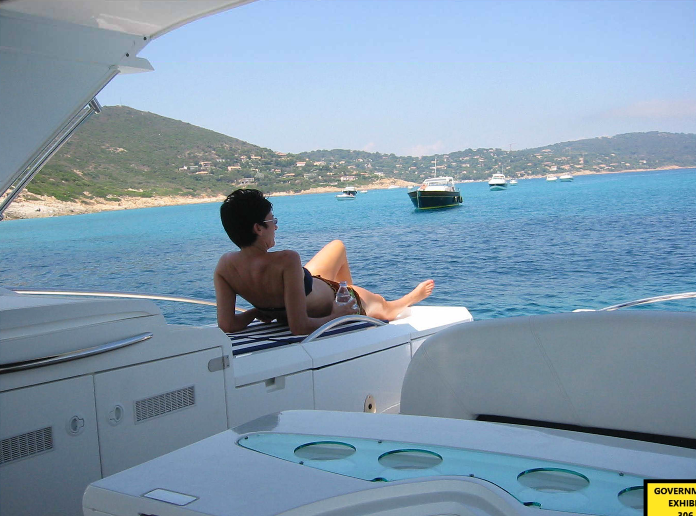 Ghislaine Maxwell on a yacht. Her father Robert Maxwell died after falling from a yacht called Lady Ghislaine in 1991