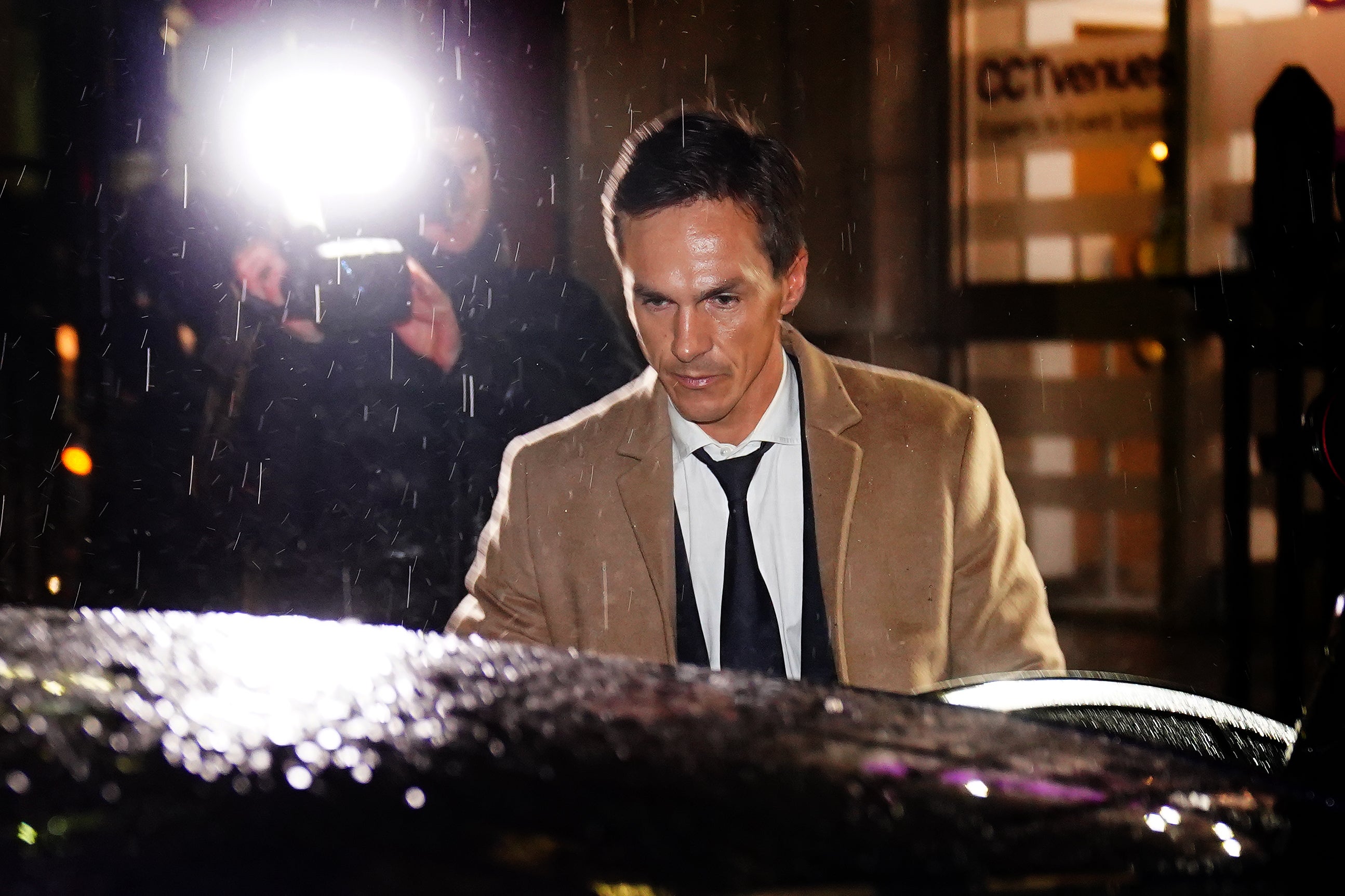 Danish golfer Thorbjorn Olesen leaving a hearing in his court case