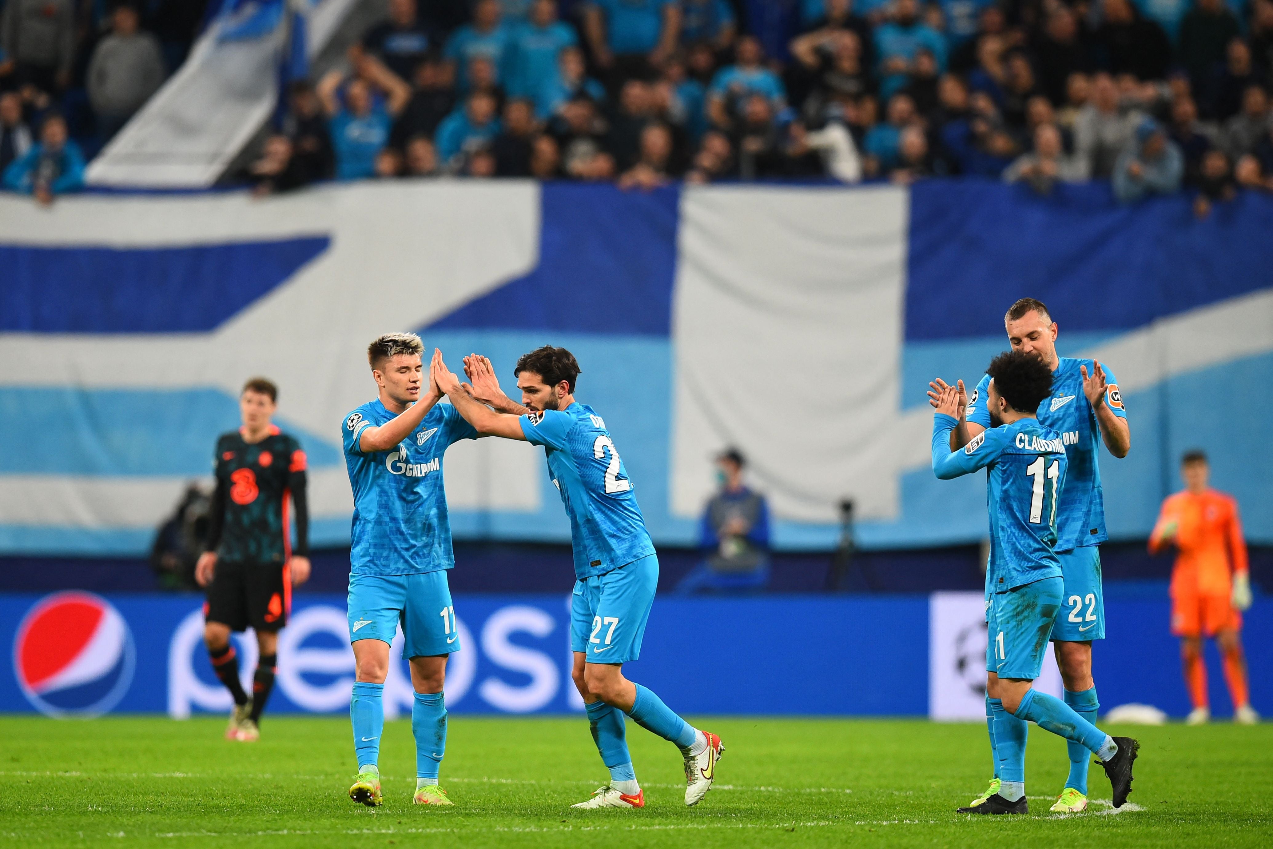 Magomed Ozdoev celebrates after scoring Zenit’s late equaliser