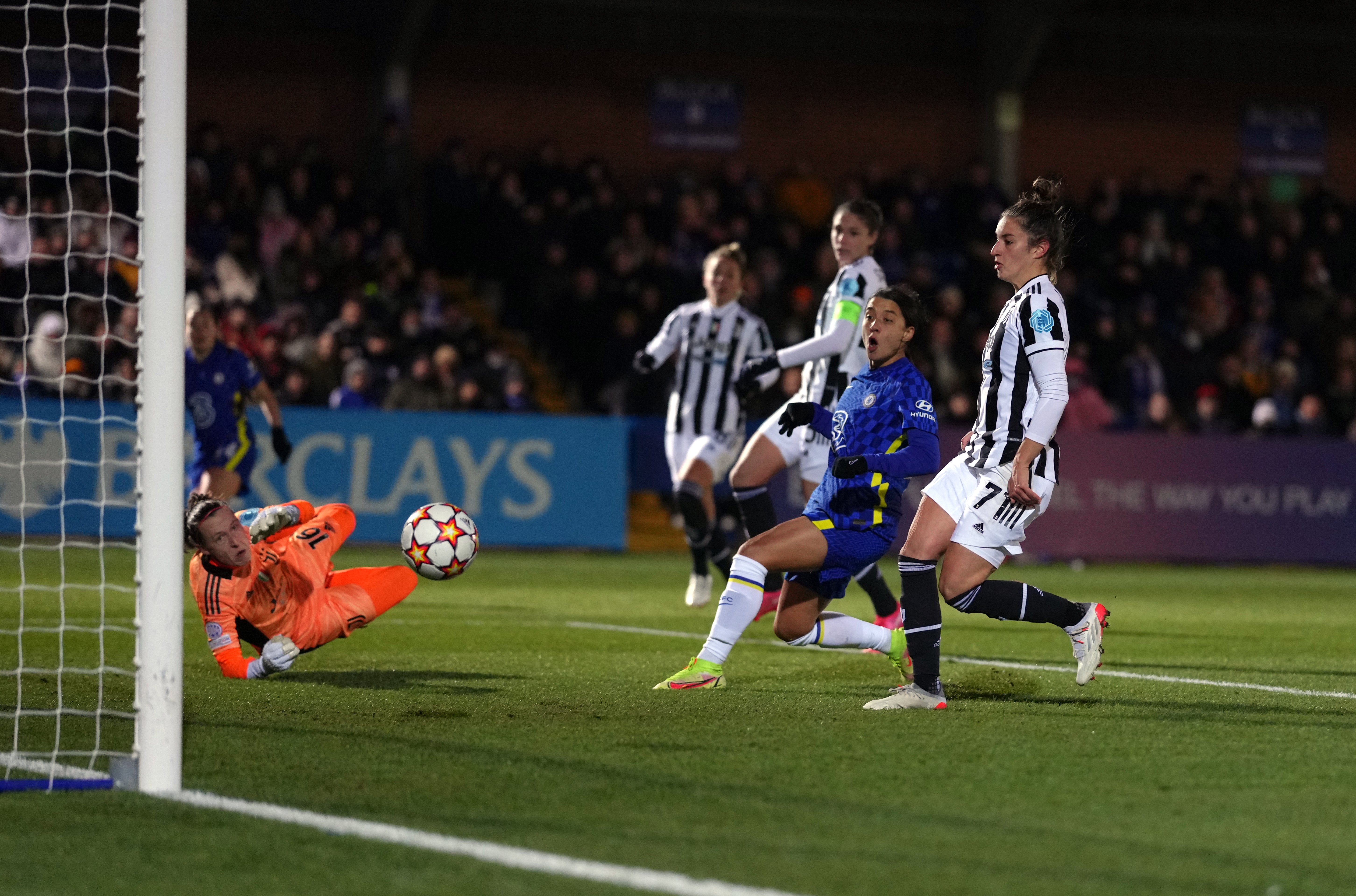 Pauline Peyraud-Magnin (left) denied Chelsea numerous times (John Walton/PA)