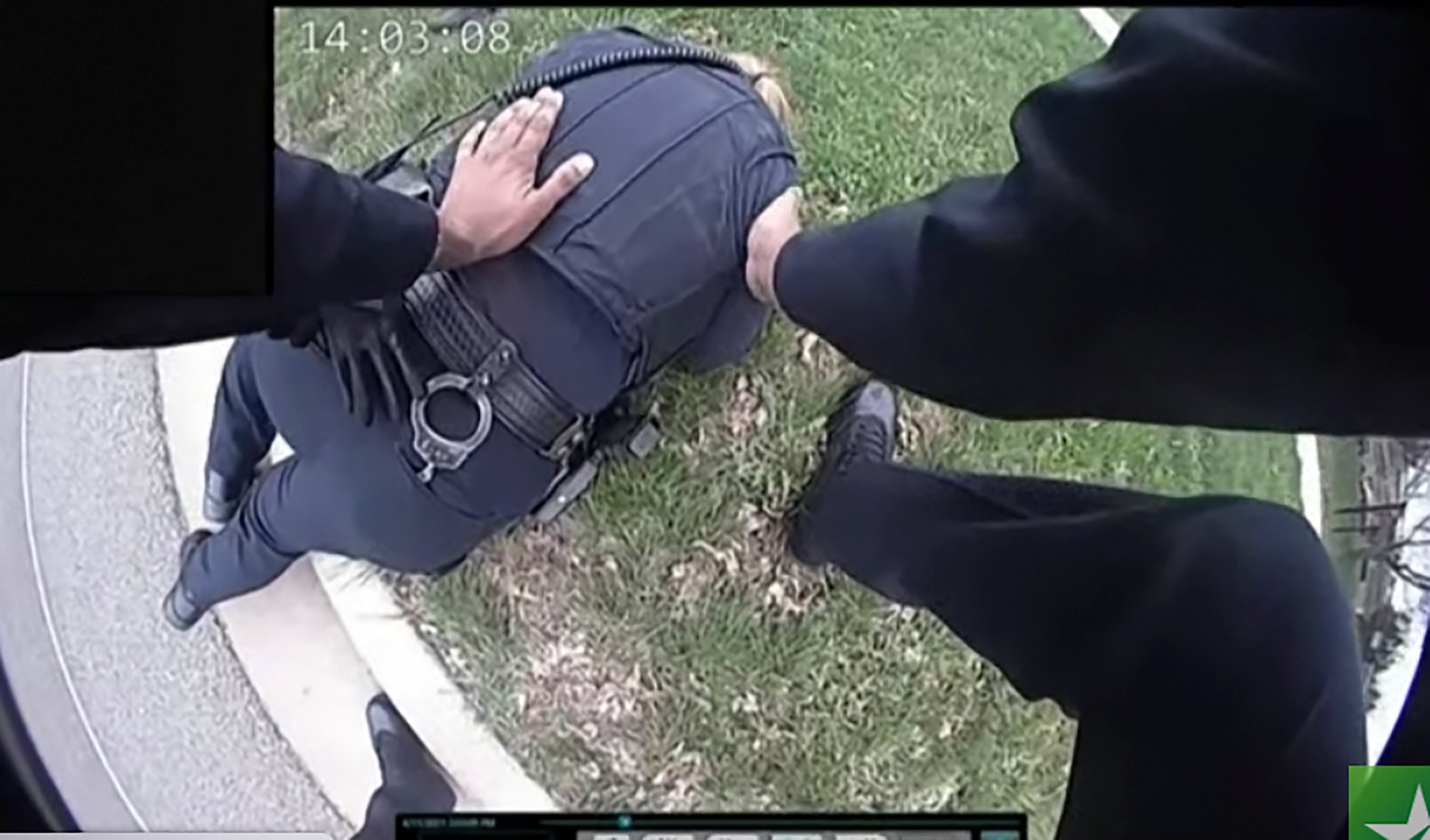 Kim Potter is seen in bodycam lying on the ground after she shot Daunte Wright