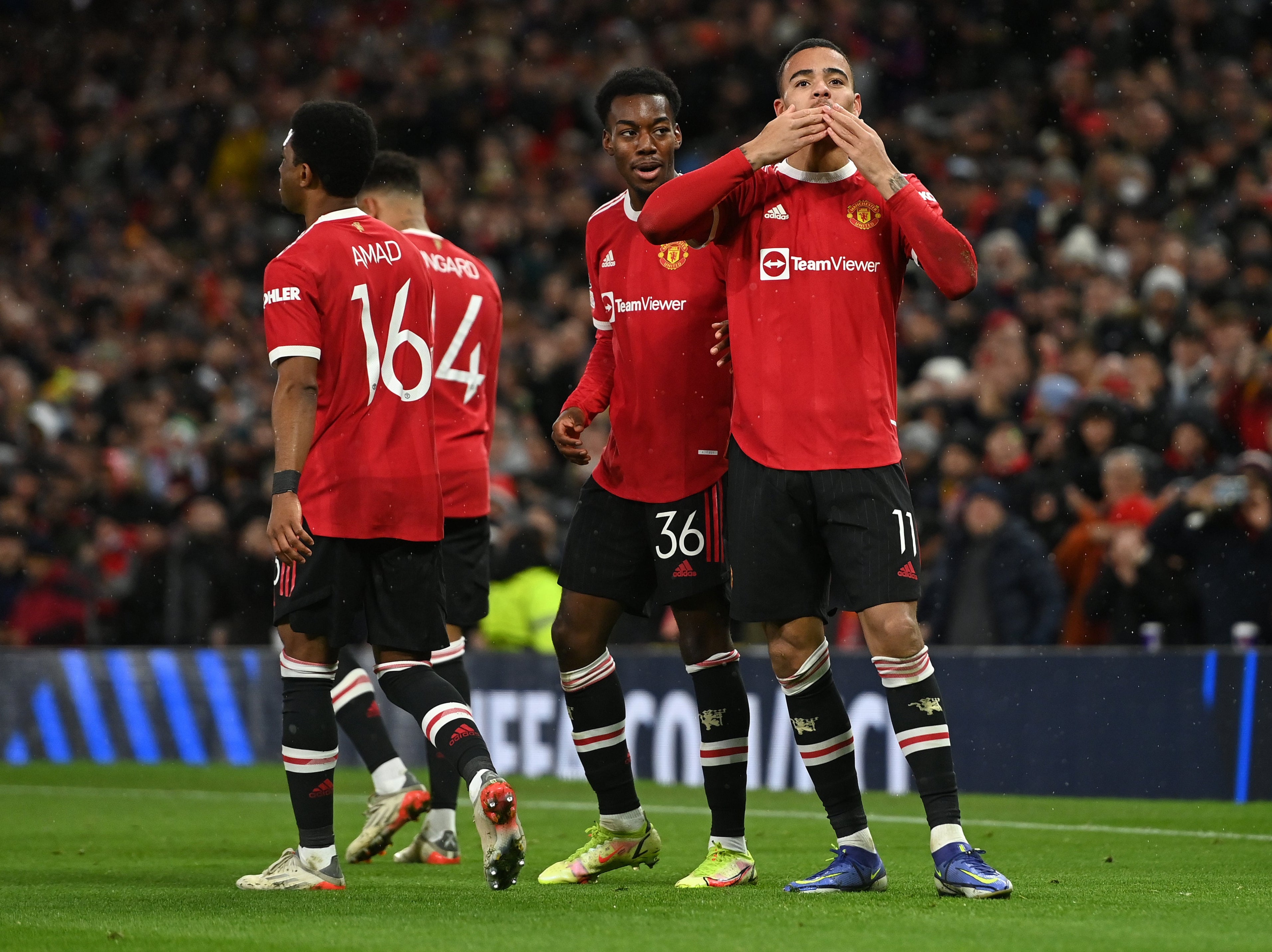 Mason Greenwood celebrates with Anthony Elanga