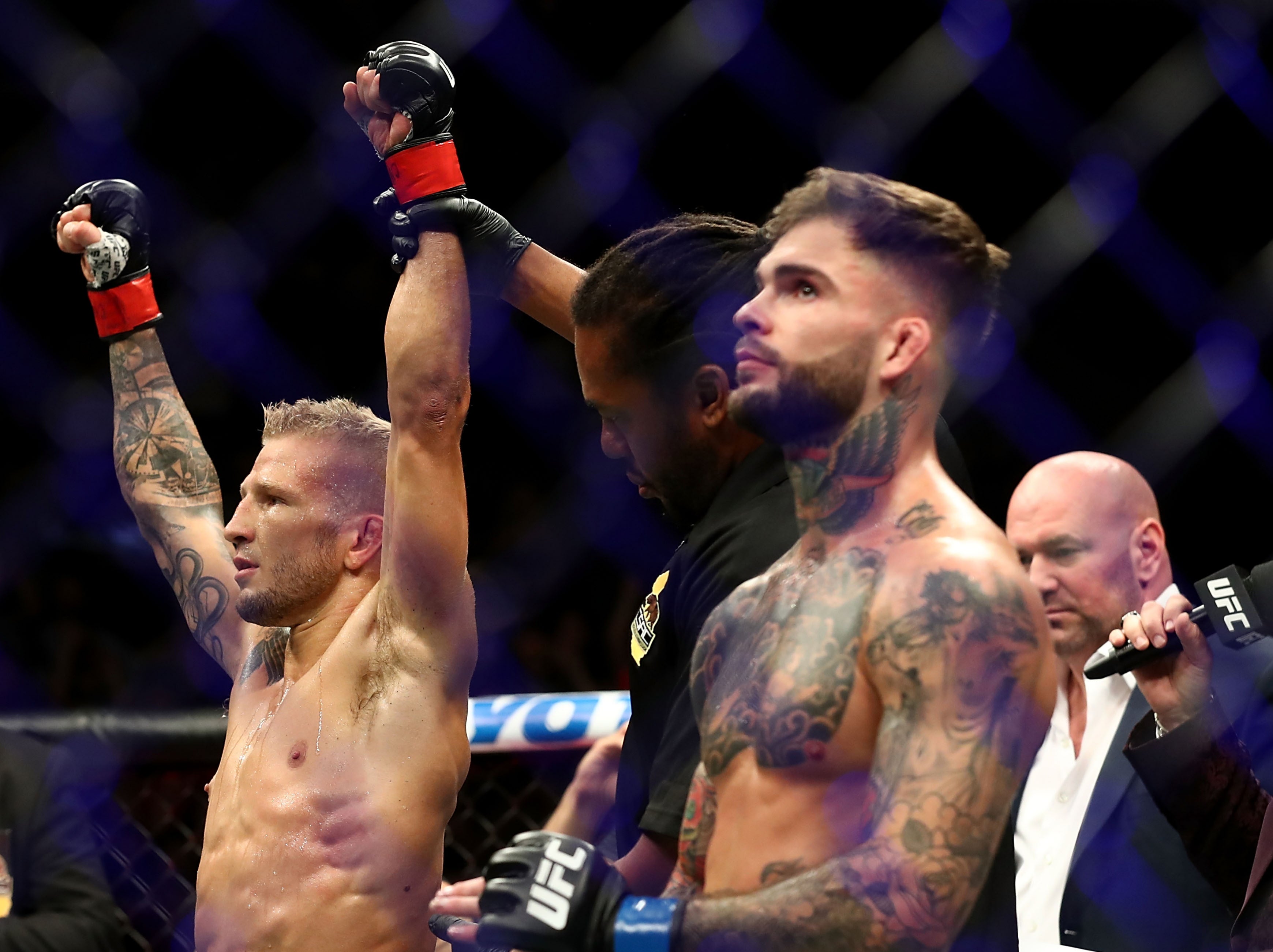 Garbrandt reacts after losing to rival TJ Dillashaw for a second time in August 2018