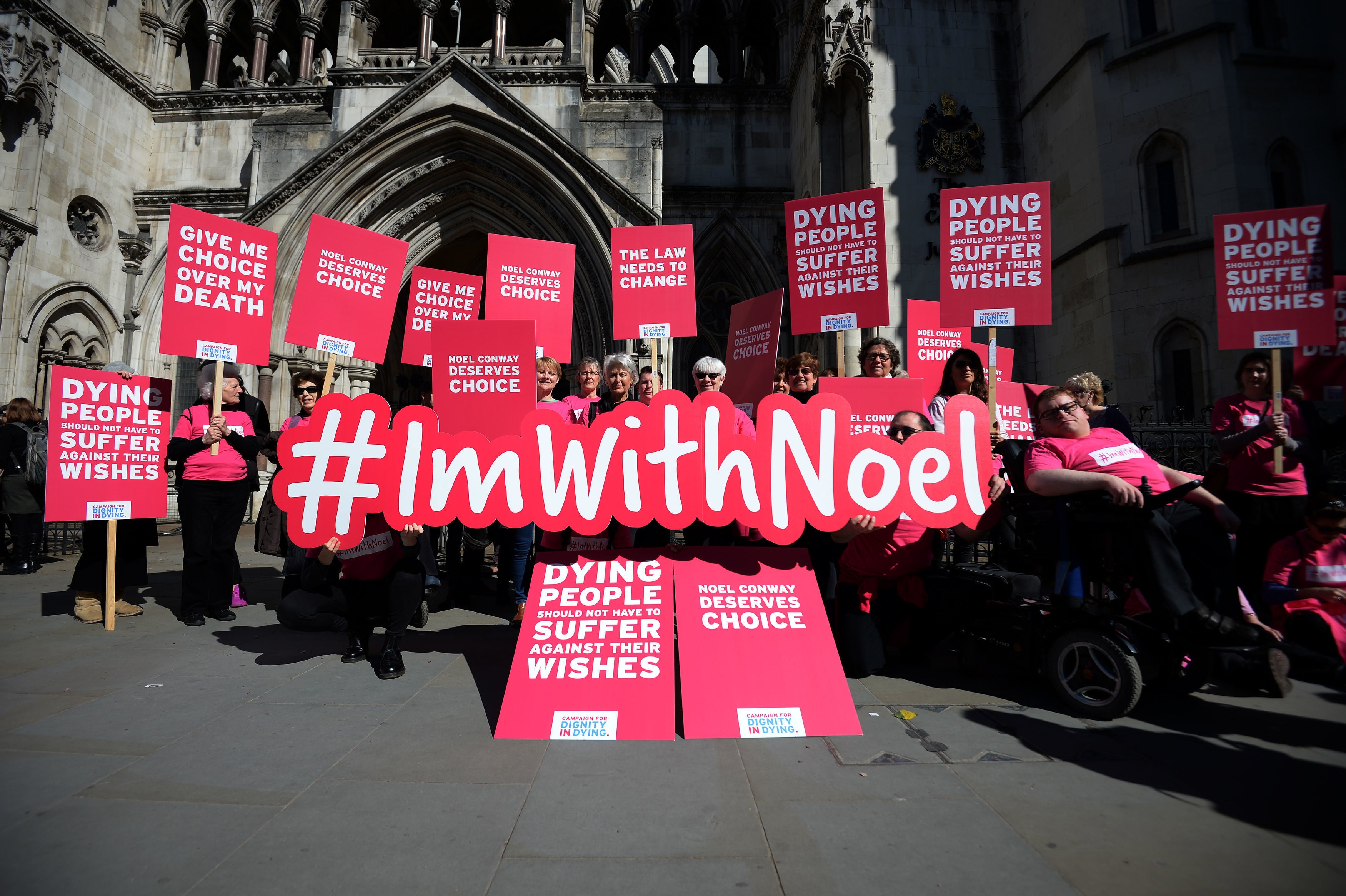 Campaign for Dignity in Dying outside the Royal Courts of Justice in London