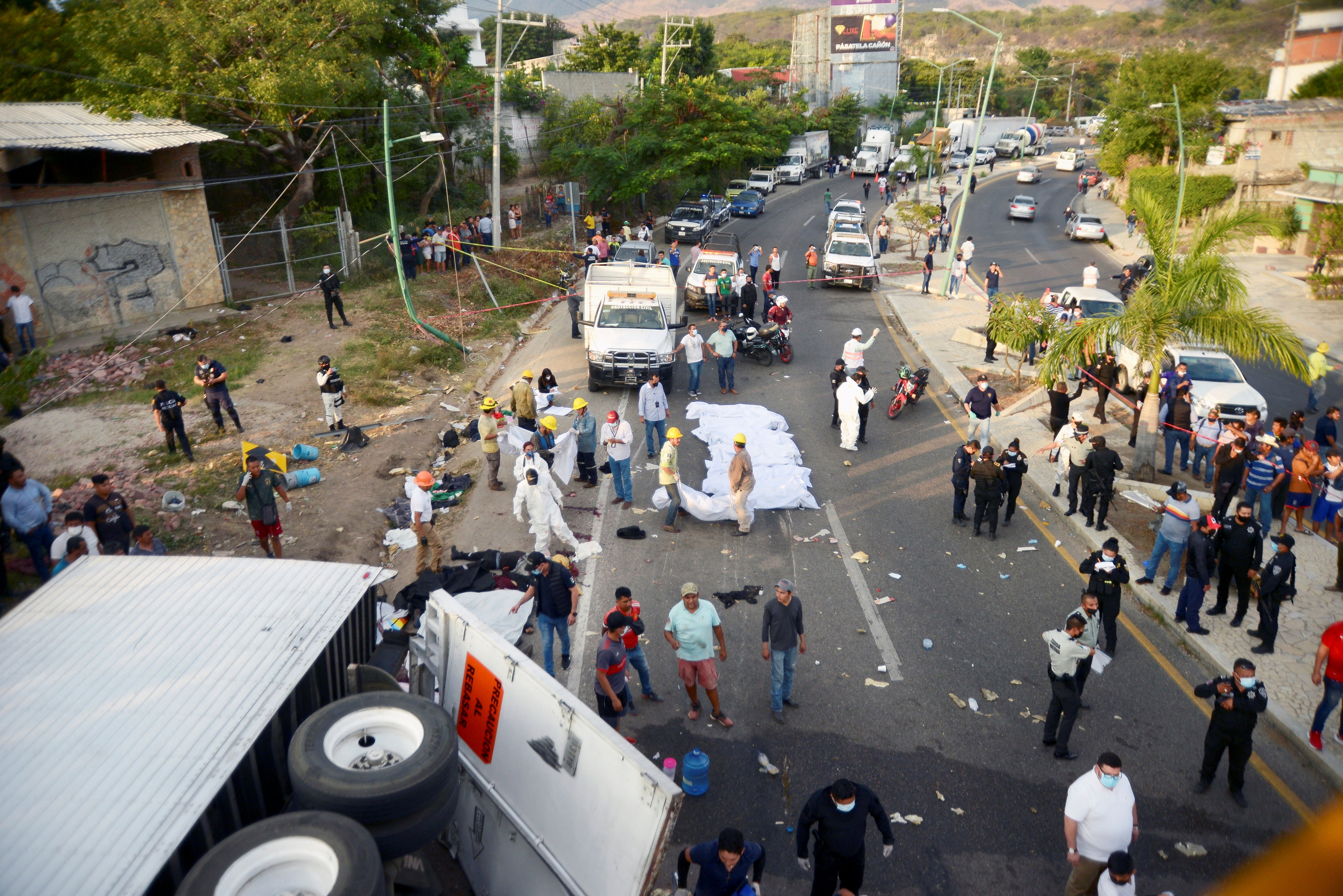 The scene of the truck crash in Chiapas state