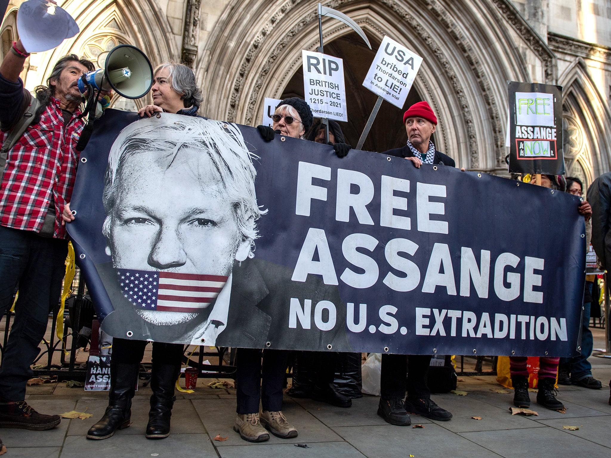 Supporters of Julian Assange outside the High Court last week