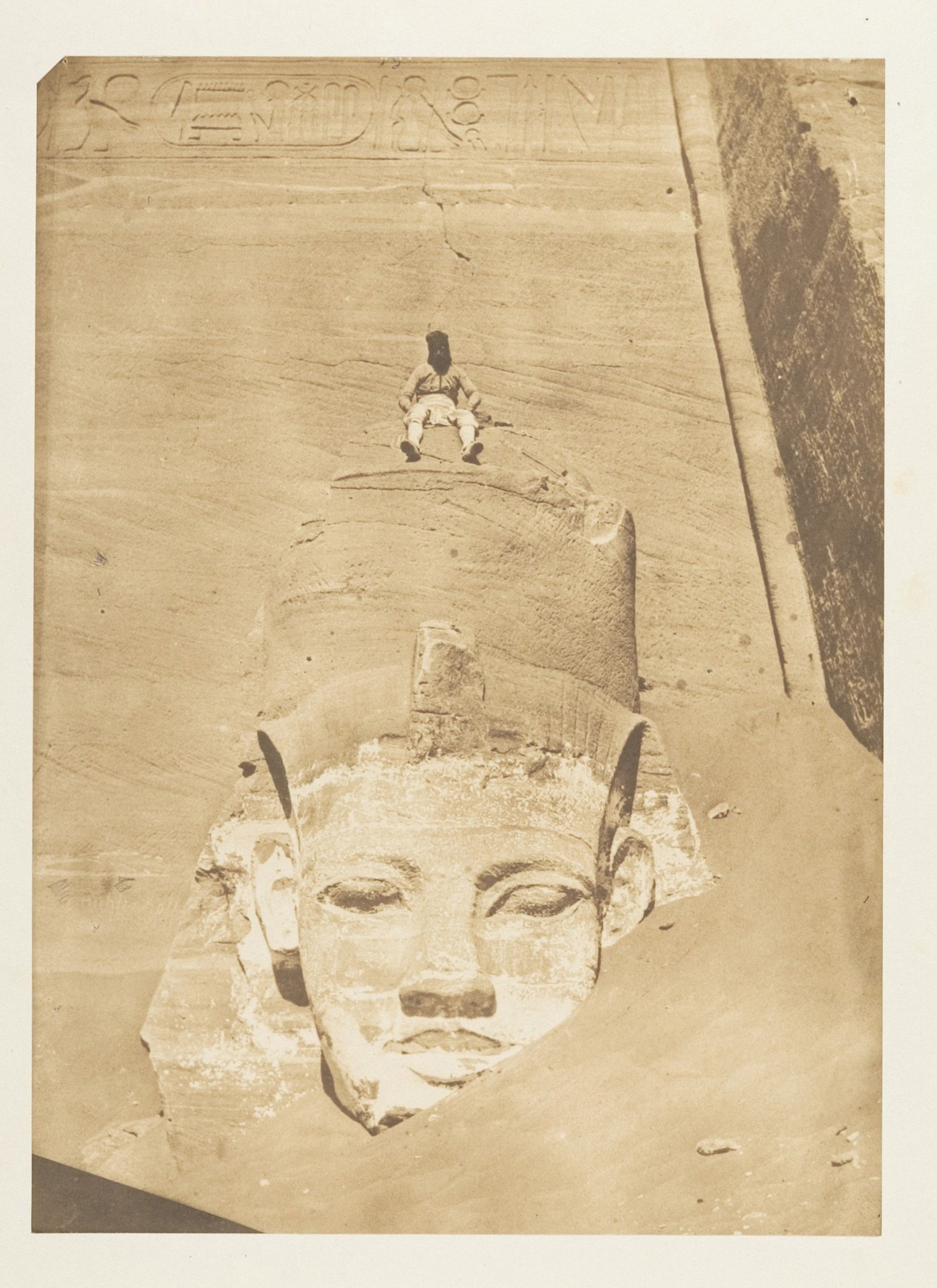 Westernmost Colossus of the Temple of Re, Abu Simbel, taken by Maxime du Camp in 1850 alongside his travel companion, Gustave Flaubert