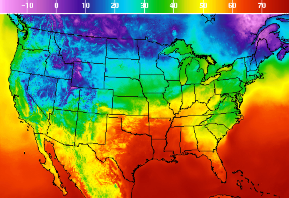 Temperatures across the US on Friday