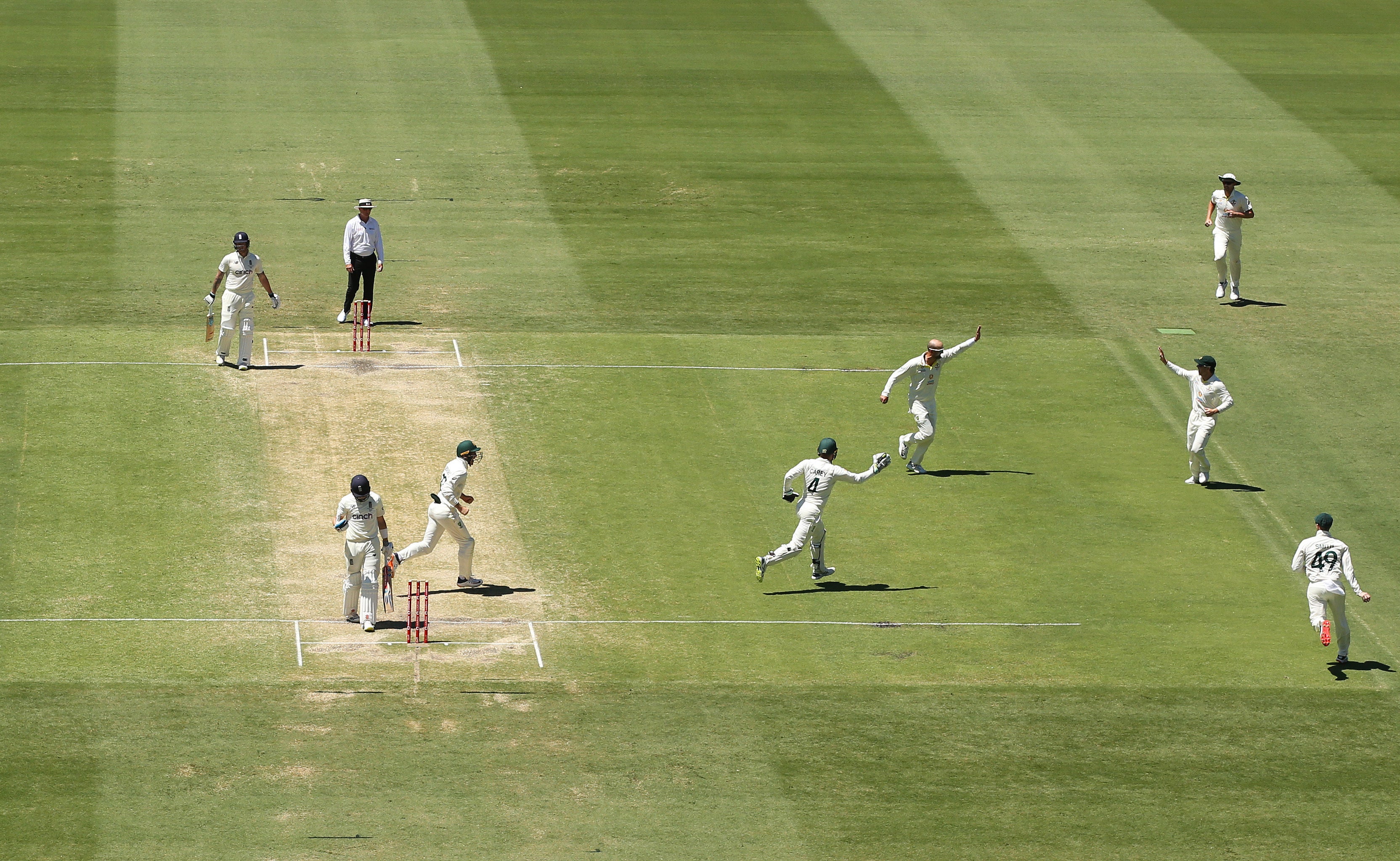 Lyon was in the action again to get rid of Ollie Pope for four as England lost three wickets for 11 runs (Jason O’Brien/PA)