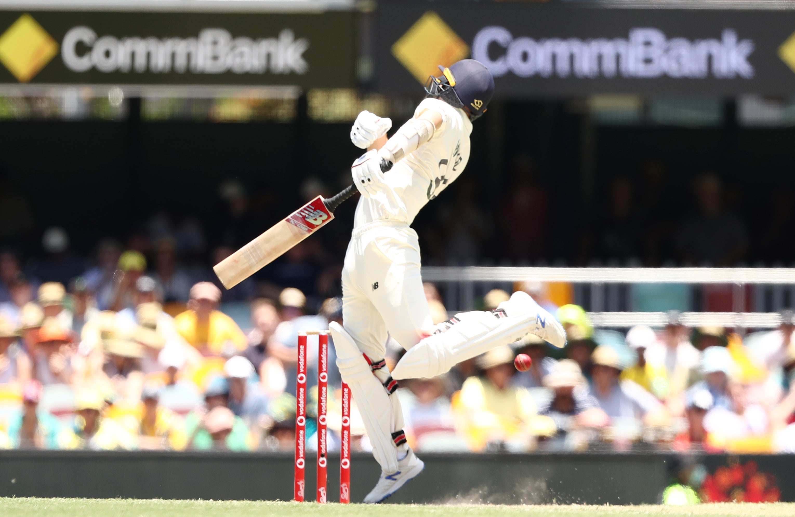 Mark Wood avoids a bouncer as Australia piled on the pressure (Jason O’Brien/PA)