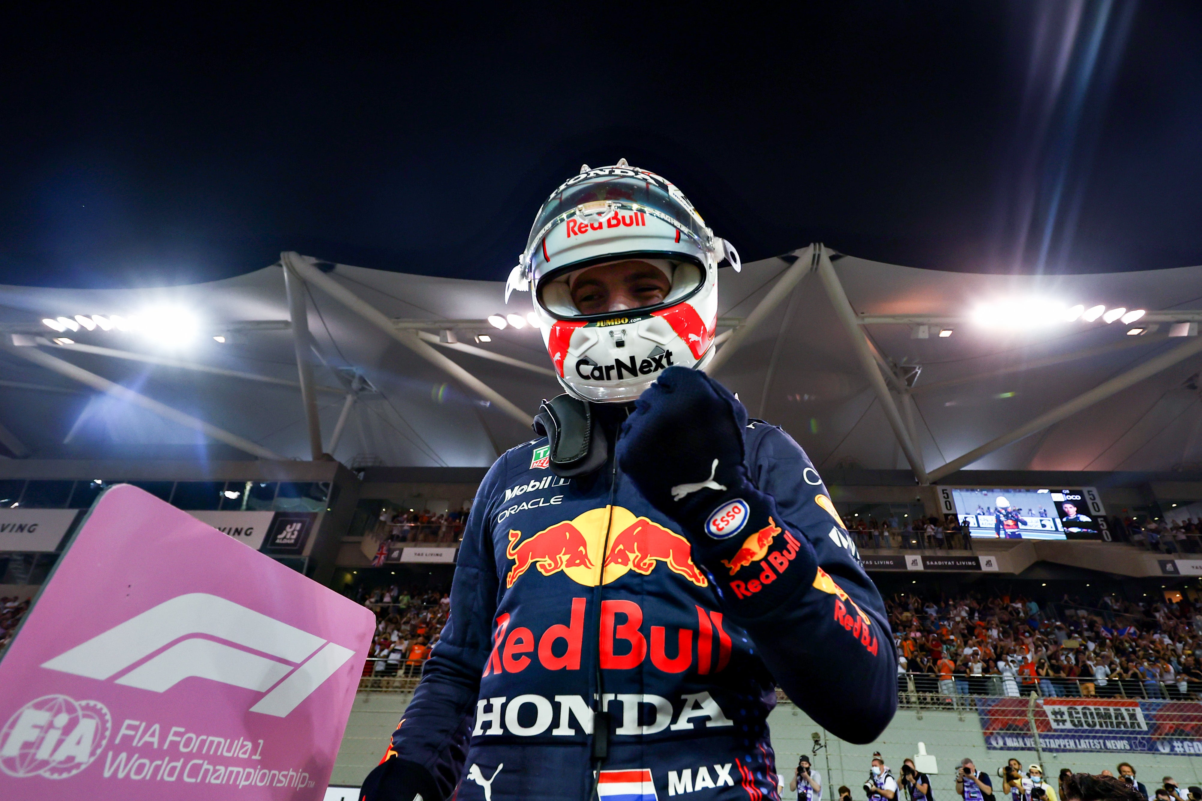 Max Verstappen celebrates his pole position in Abu Dhabi