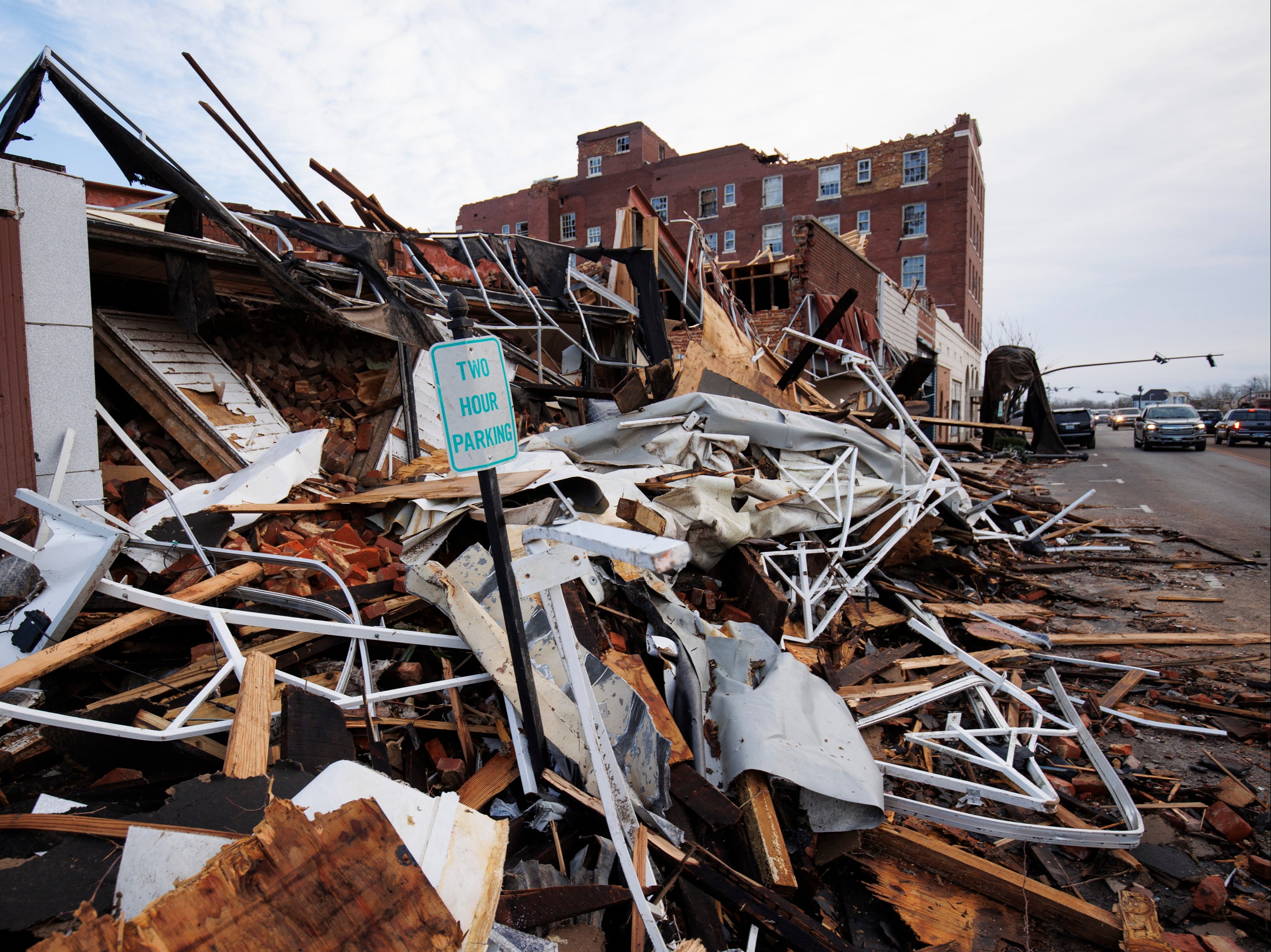 Razed buildings in Mayfield, Kentucky