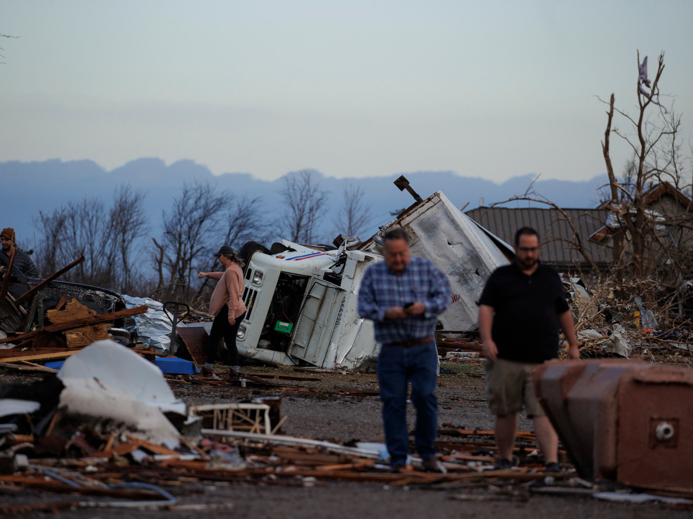 General view of tornado damage of the downtown area on December 11, 2021 in Mayfield, Kentucky