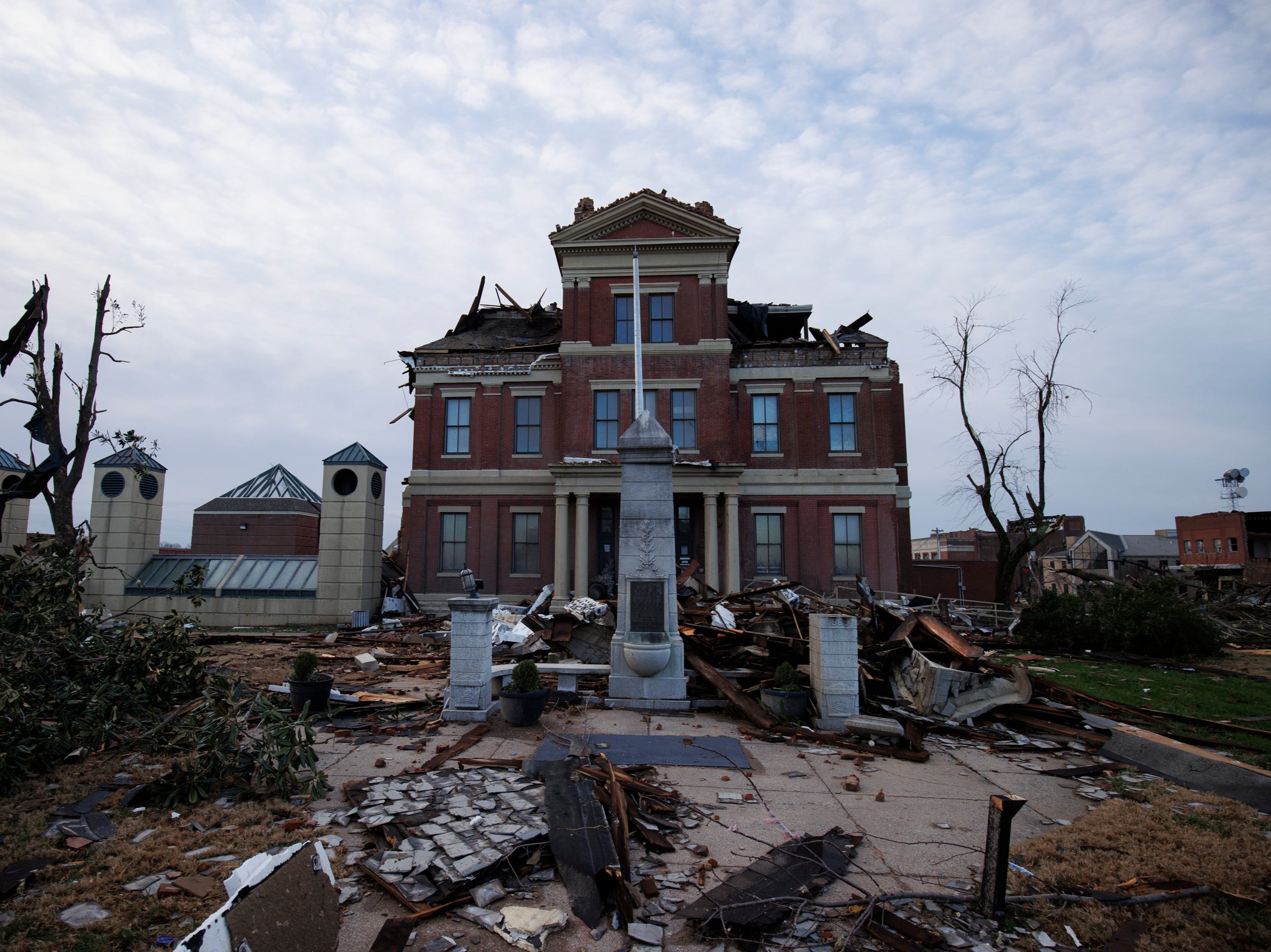 General view of the heavily tornado damaged courthouse on December 11, 2021 in Mayfield, Kentucky