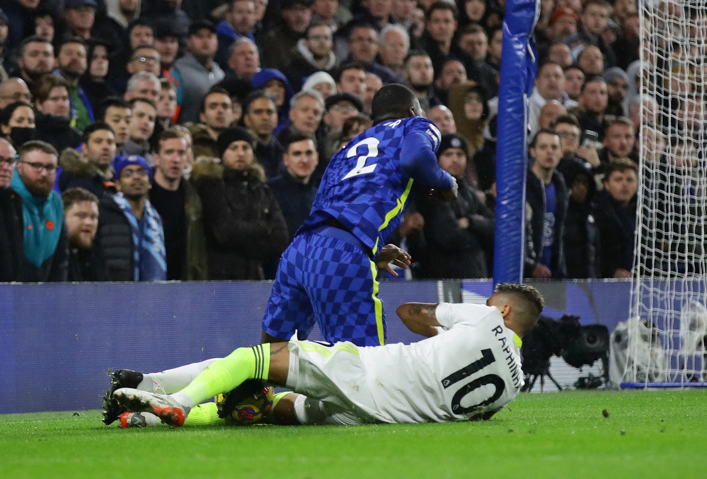 Raphinha fouls Antonio Rudiger, resulting in a penalty