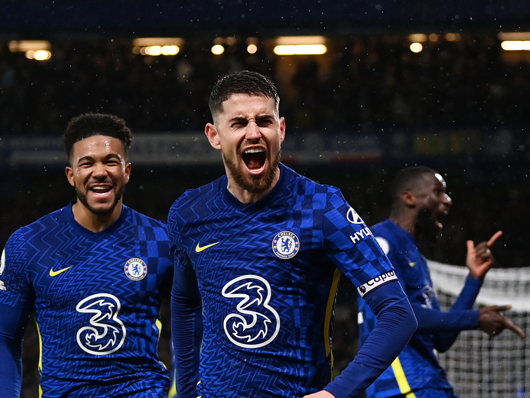 Jorginho celebrates after scoring the winner for Chelsea over Leeds