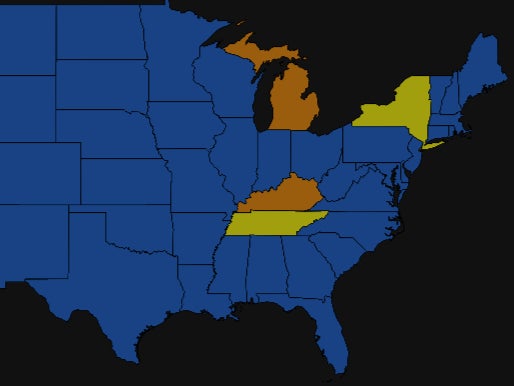 The state of the power outages on Sunday night, according to PowerOutage.US