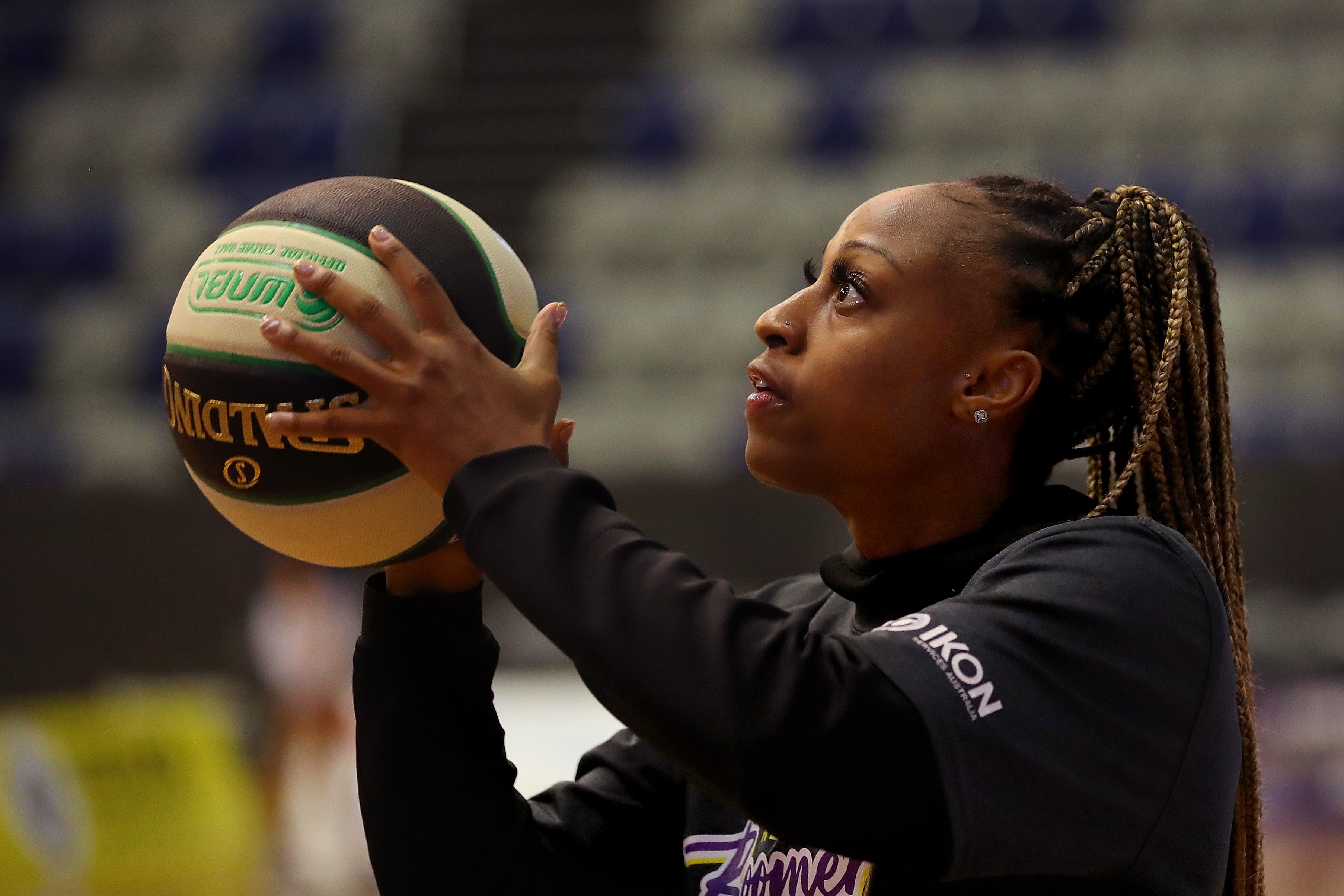 Tiffany Mitchell of the Boomers warms up during the round two WNBL match between Melbourne Boomers and Southside Flyers